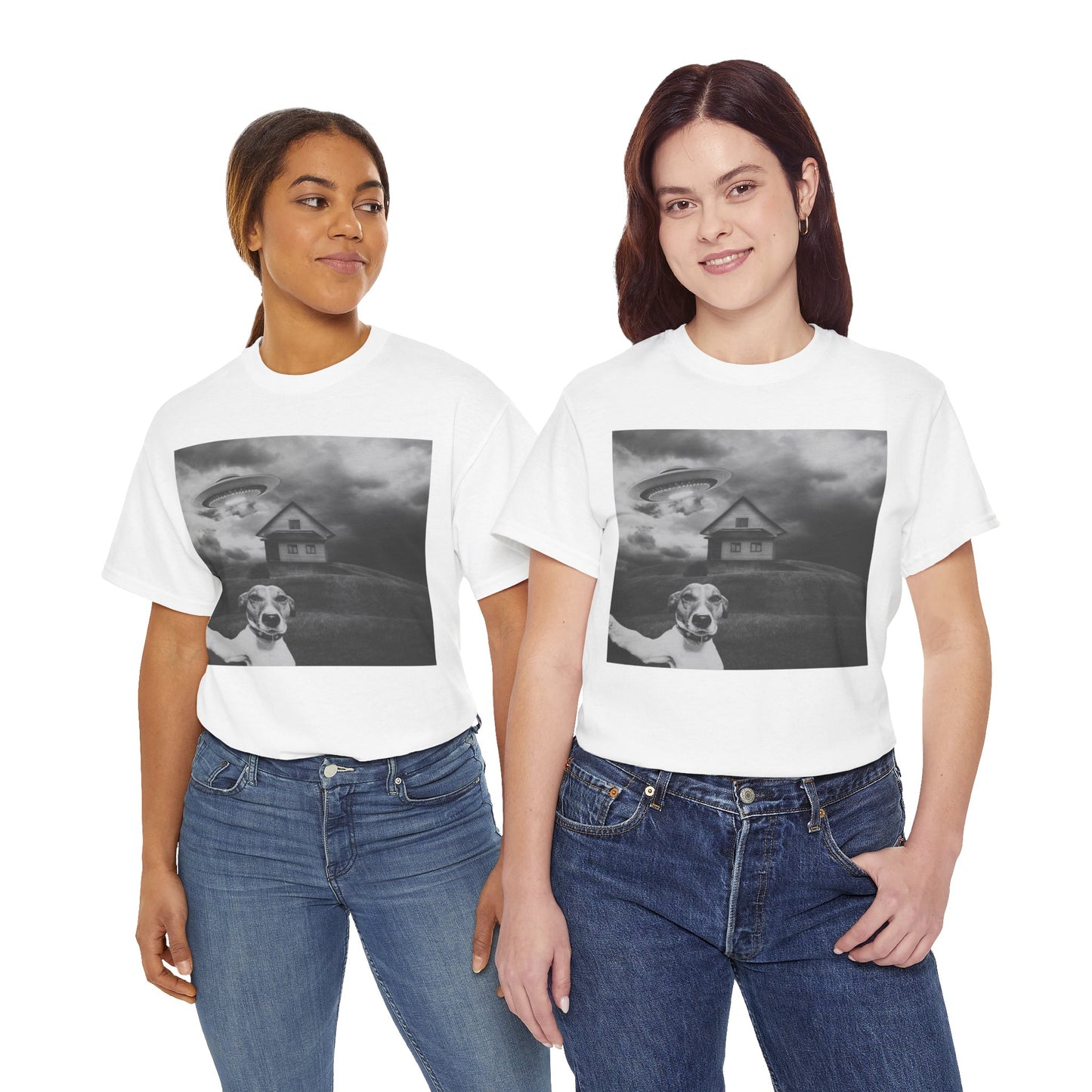 Dog UFO Graphic Unisex Heavy Cotton Tee - Fun Pet Lover Shirt