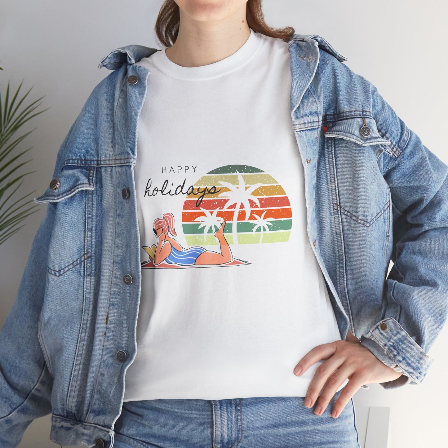 Happy Holidays Unisex Heavy Cotton Tee - Relaxing Beach Vibes