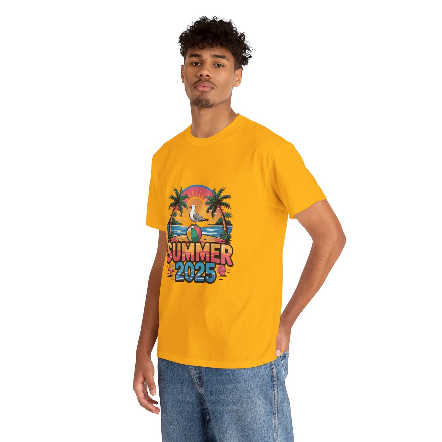 Summer 2025 Unisex Heavy Cotton Tee - Beach Vibes Graphic T-Shirt