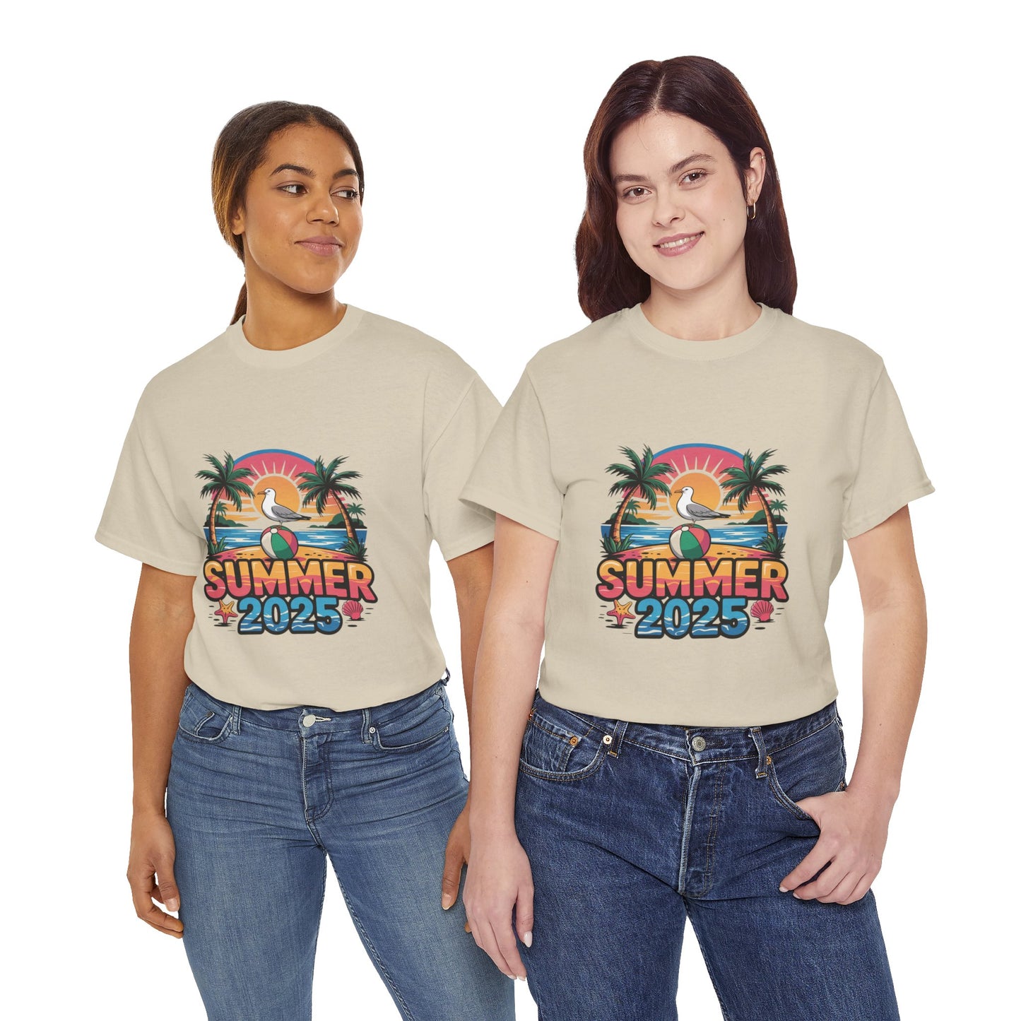 Summer 2025 Unisex Heavy Cotton Tee - Beach Vibes Graphic T-Shirt