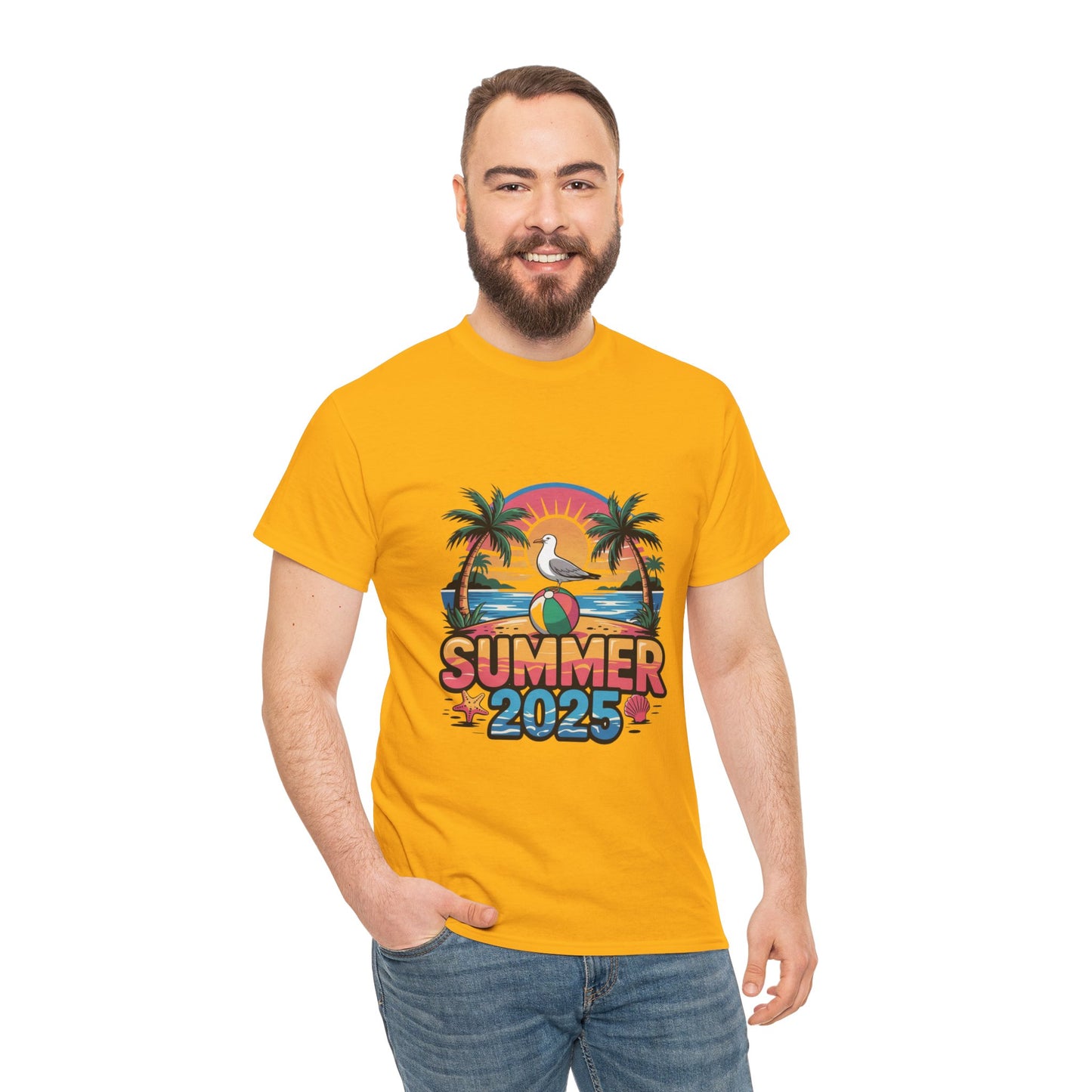 Summer 2025 Unisex Heavy Cotton Tee - Beach Vibes Graphic T-Shirt