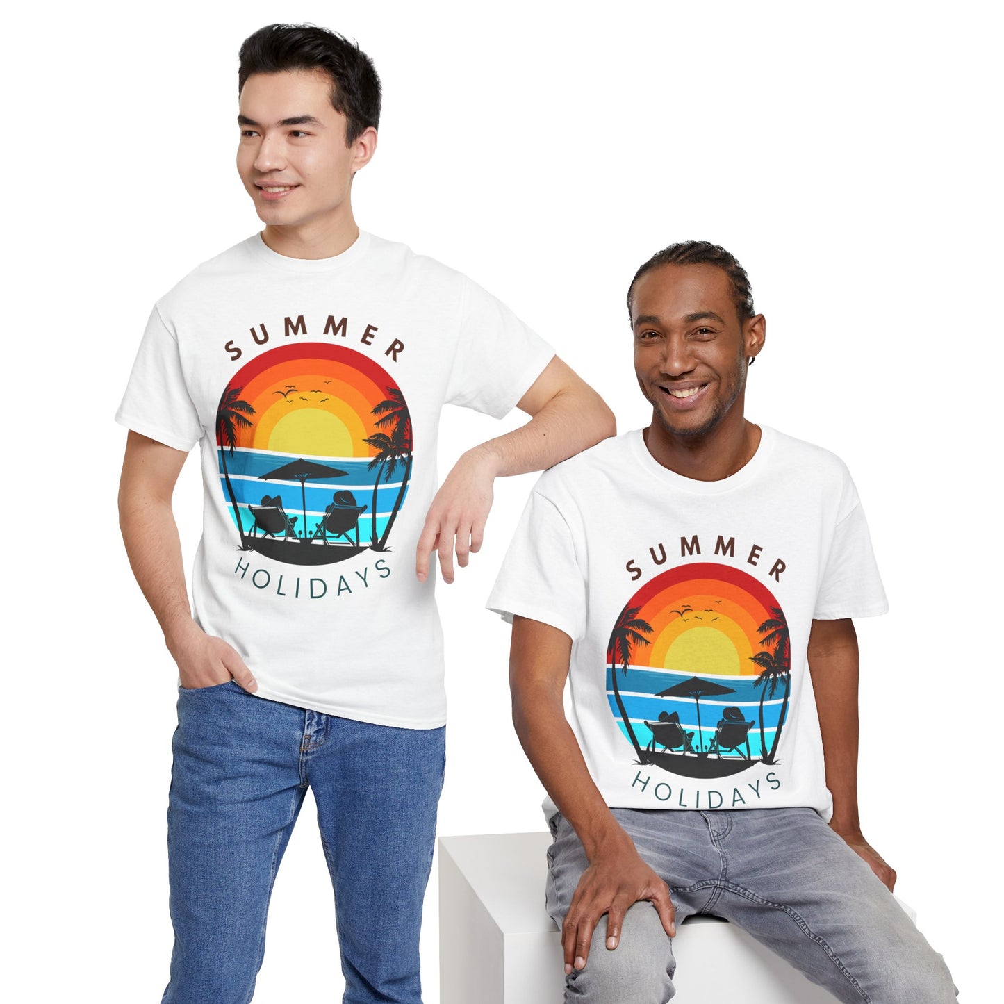 Summer Holidays Unisex Heavy Cotton Tee - Relaxing Beach Vibes Shirt