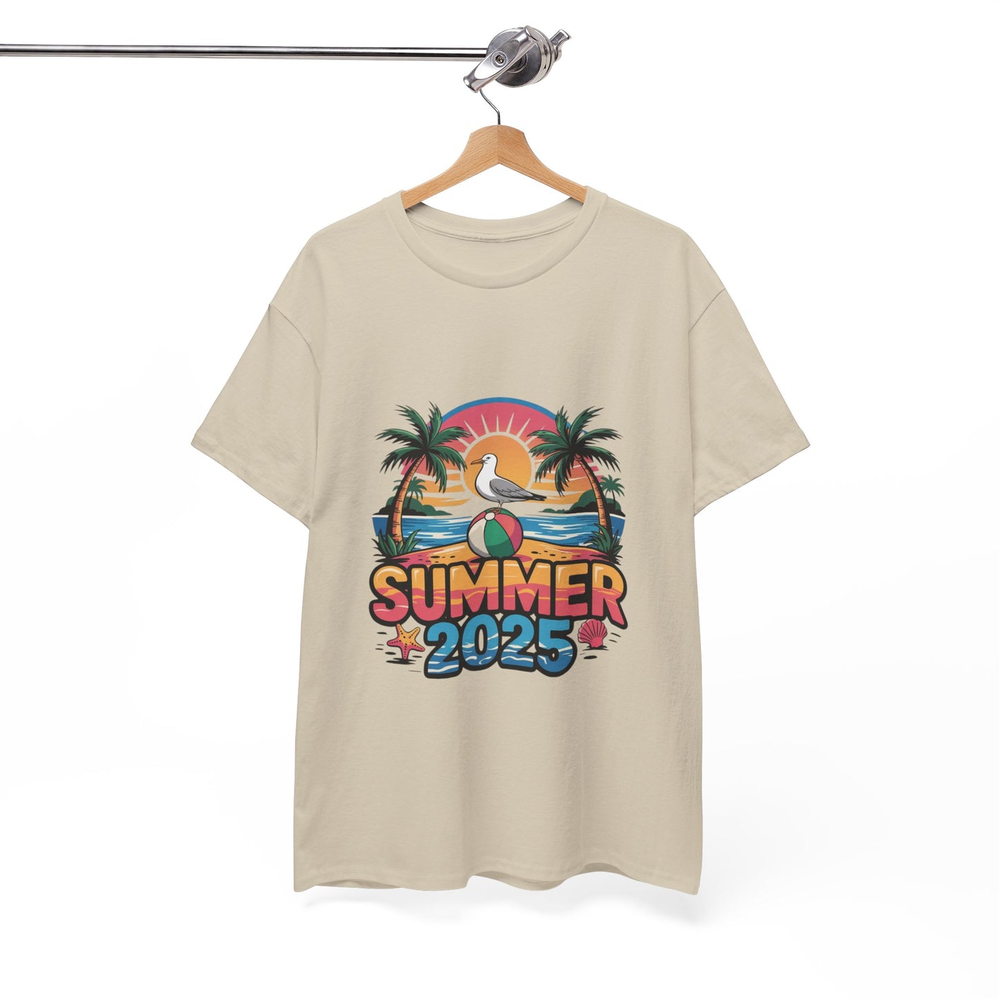 Summer 2025 Unisex Heavy Cotton Tee - Beach Vibes Graphic T-Shirt