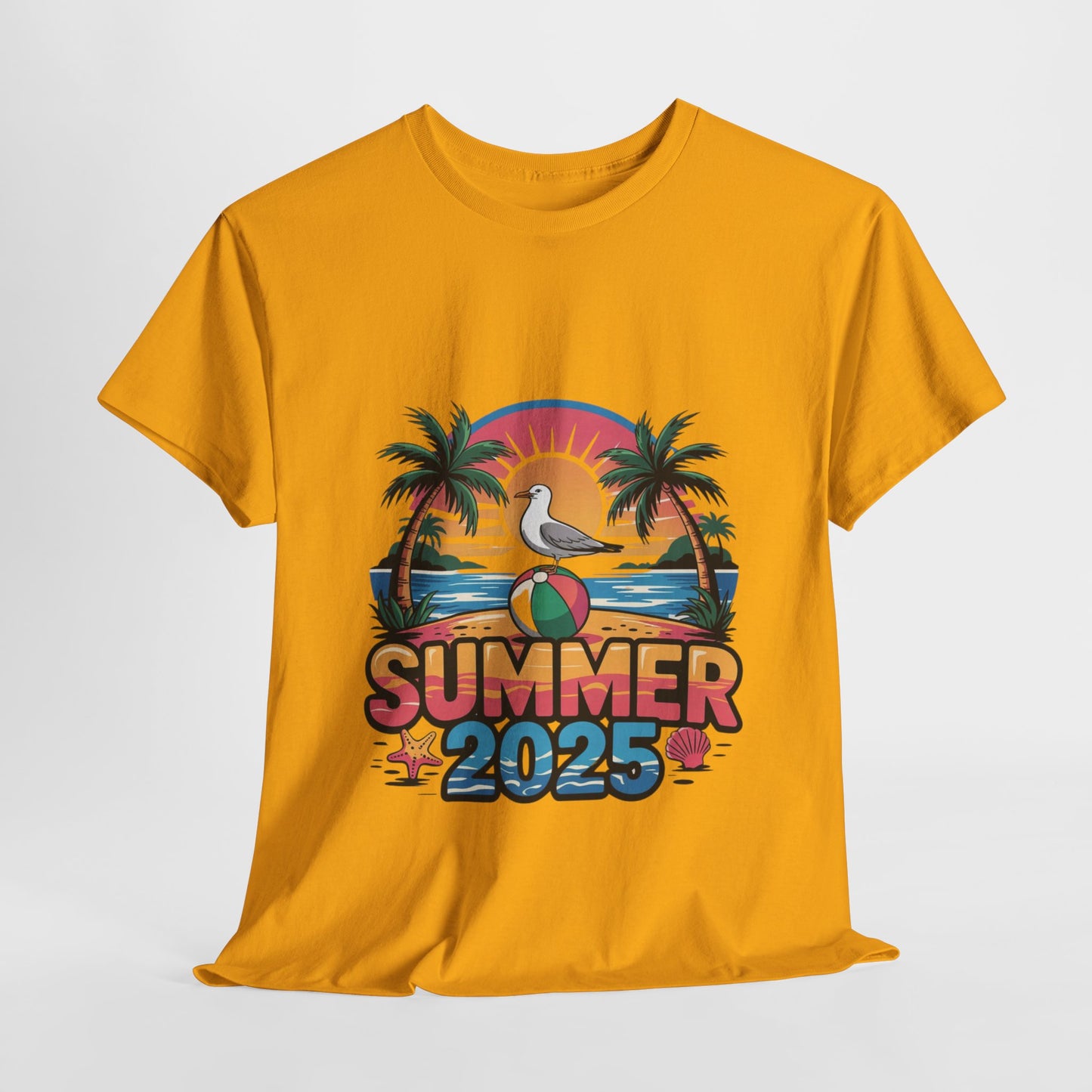 Summer 2025 Unisex Heavy Cotton Tee - Beach Vibes Graphic T-Shirt