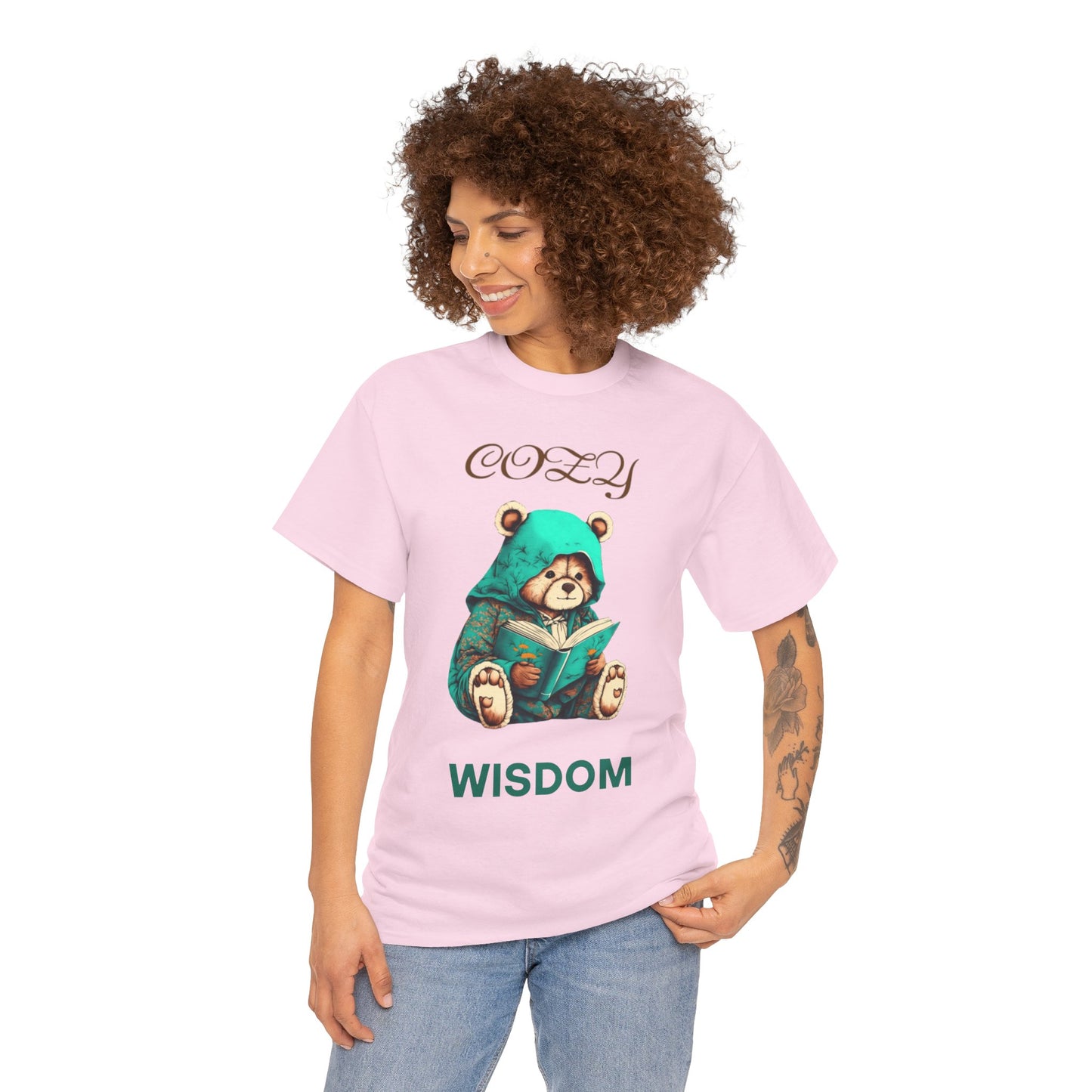 Cozy Wisdom Bear Tee | Unisex Heavy Cotton, Cute Animal Shirt, Perfect Gift for Book Lovers, Relaxed Vibe, Casual Style