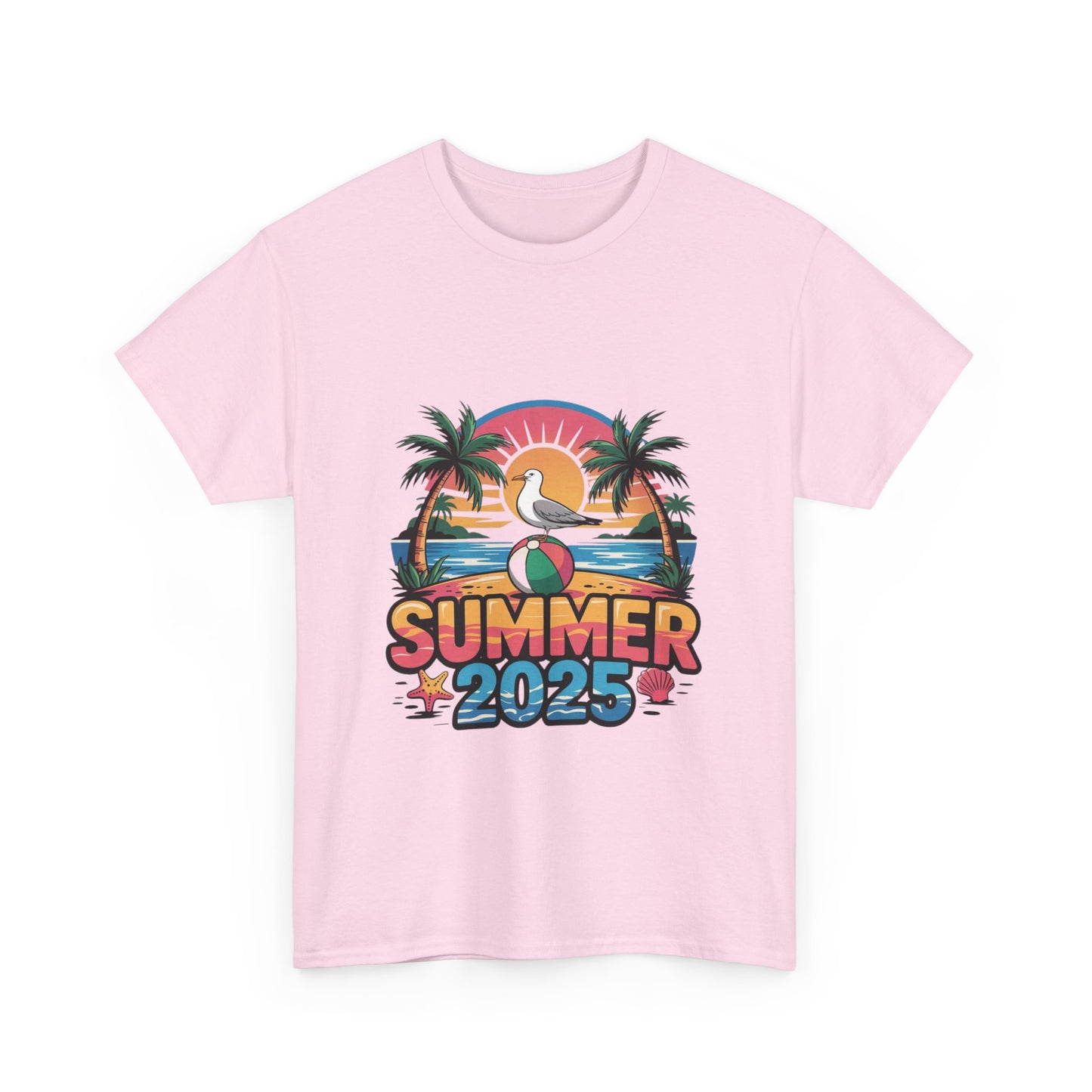Summer 2025 Unisex Heavy Cotton Tee - Beach Vibes Graphic T-Shirt