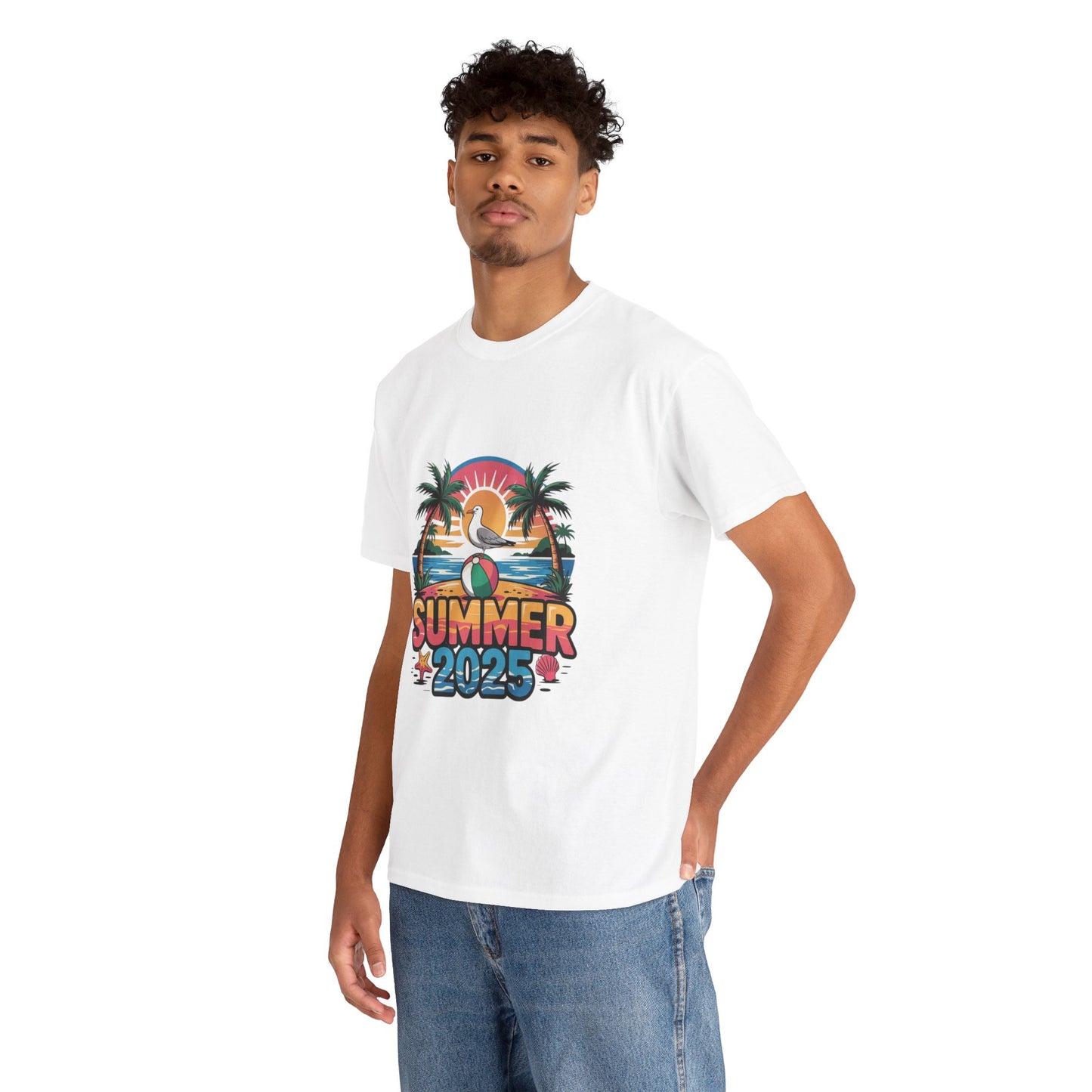 Summer 2025 Unisex Heavy Cotton Tee - Beach Vibes Graphic T-Shirt