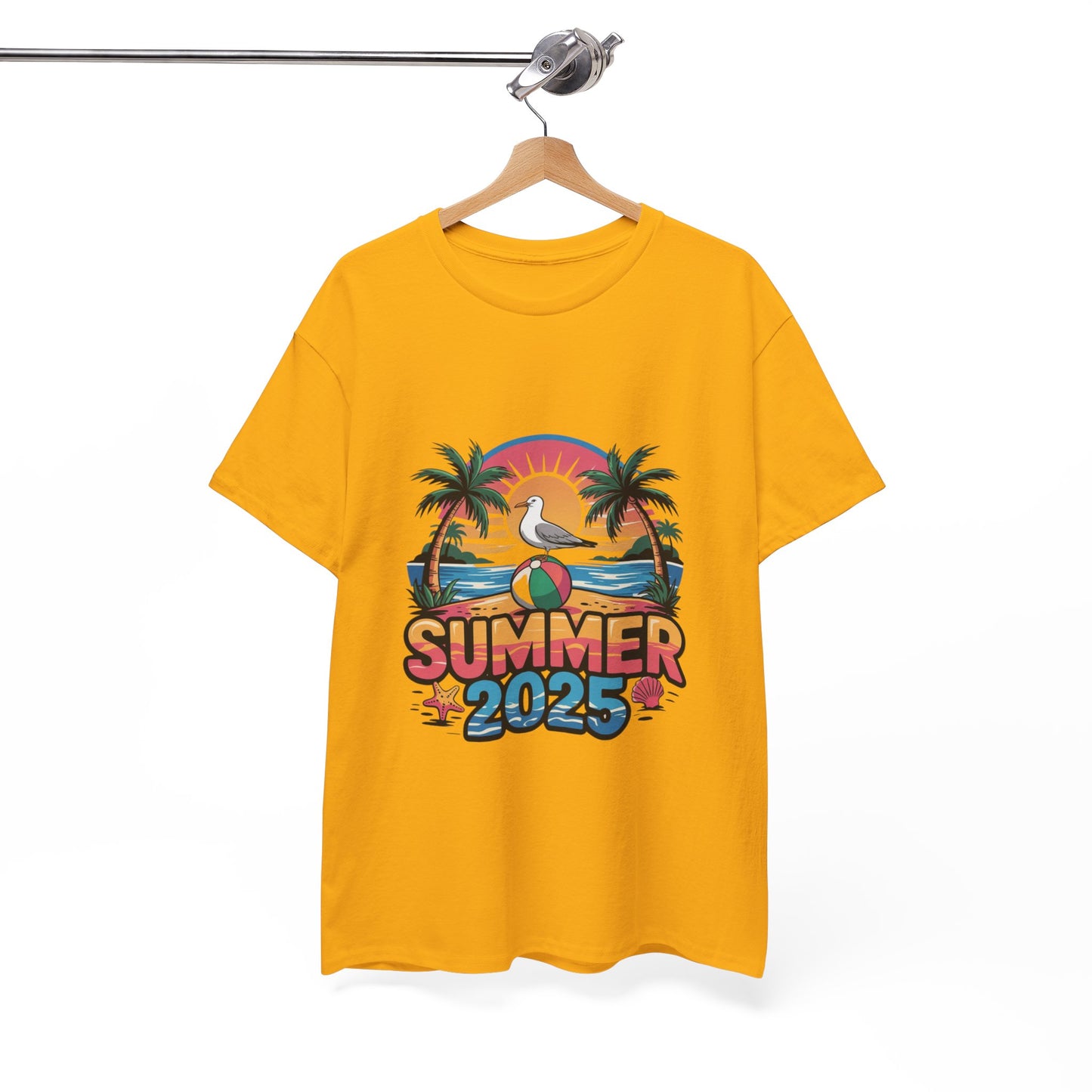 Summer 2025 Unisex Heavy Cotton Tee - Beach Vibes Graphic T-Shirt