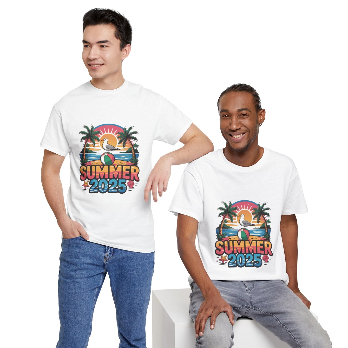 Summer 2025 Unisex Heavy Cotton Tee - Beach Vibes Graphic T-Shirt