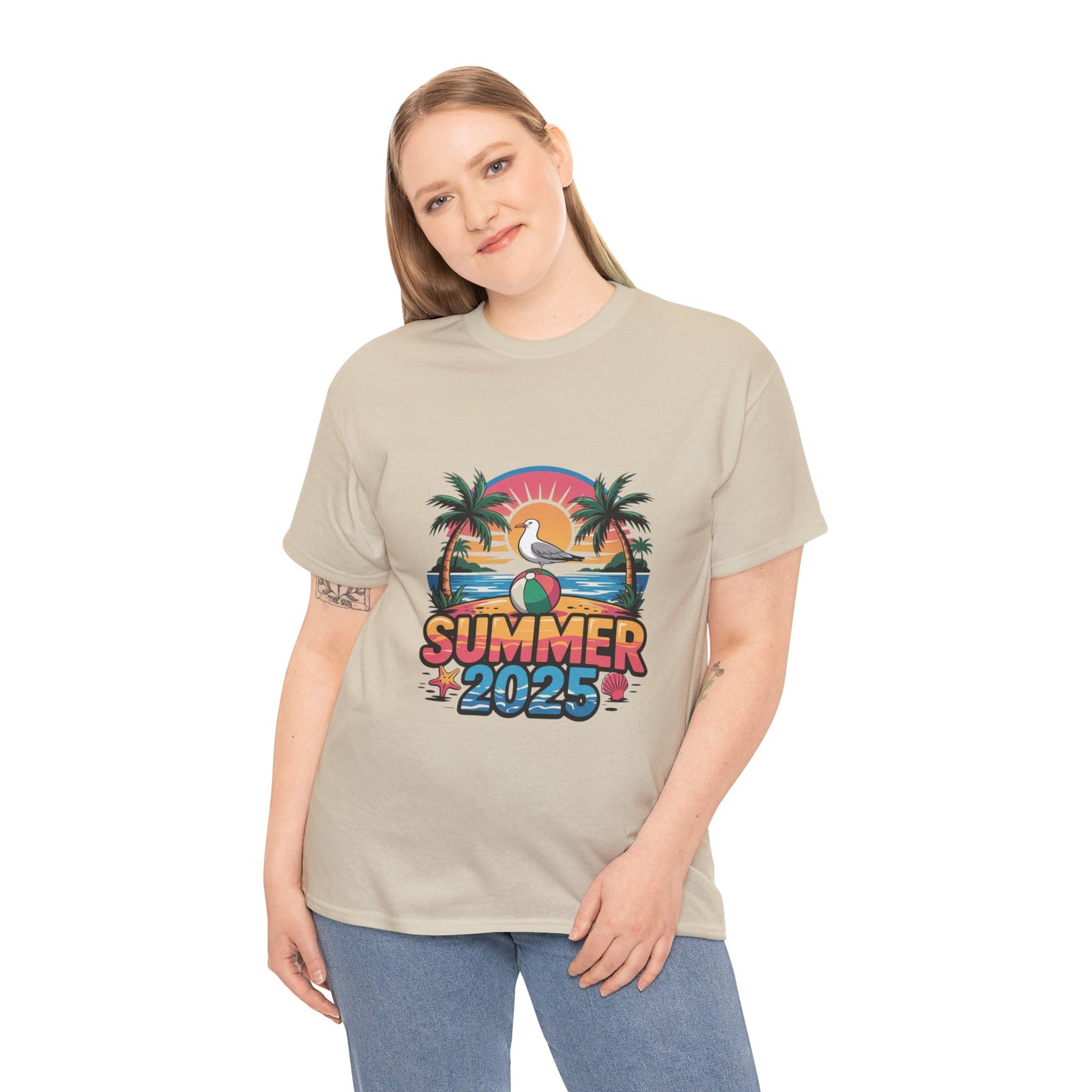 Summer 2025 Unisex Heavy Cotton Tee - Beach Vibes Graphic T-Shirt