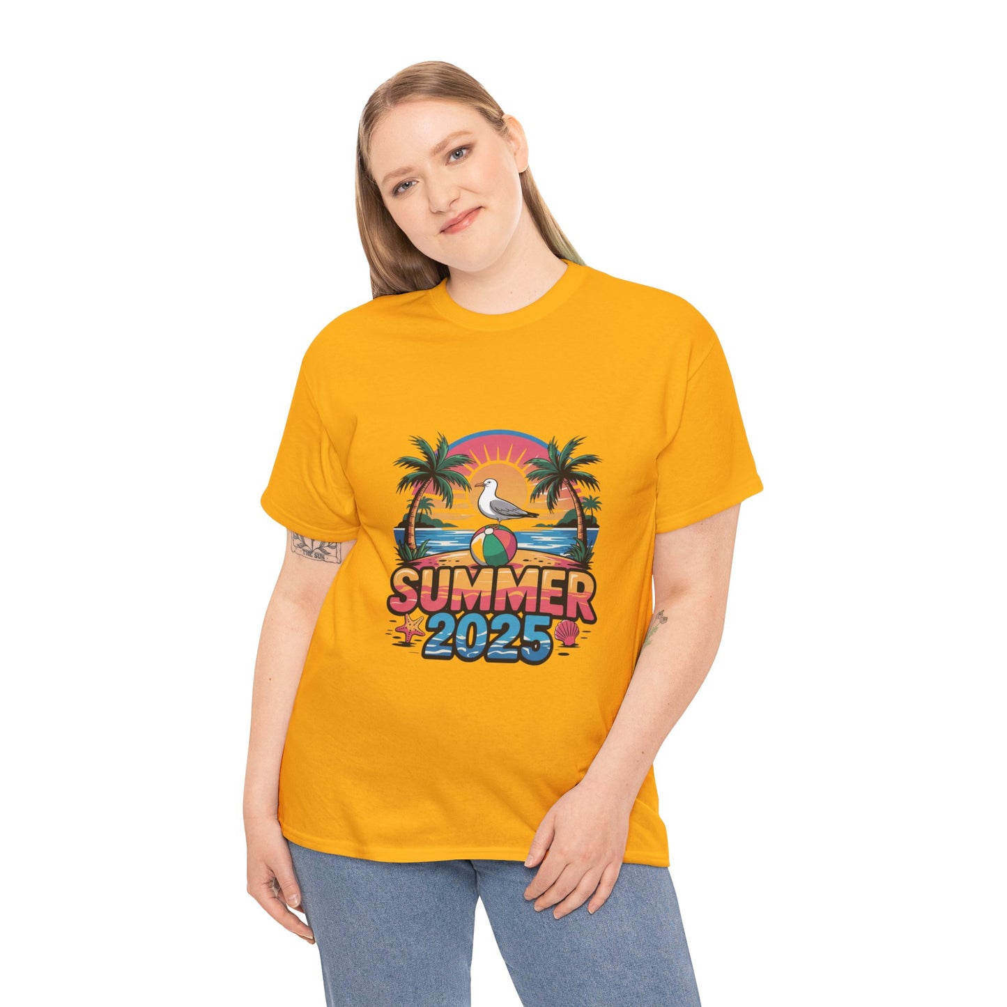 Summer 2025 Unisex Heavy Cotton Tee - Beach Vibes Graphic T-Shirt