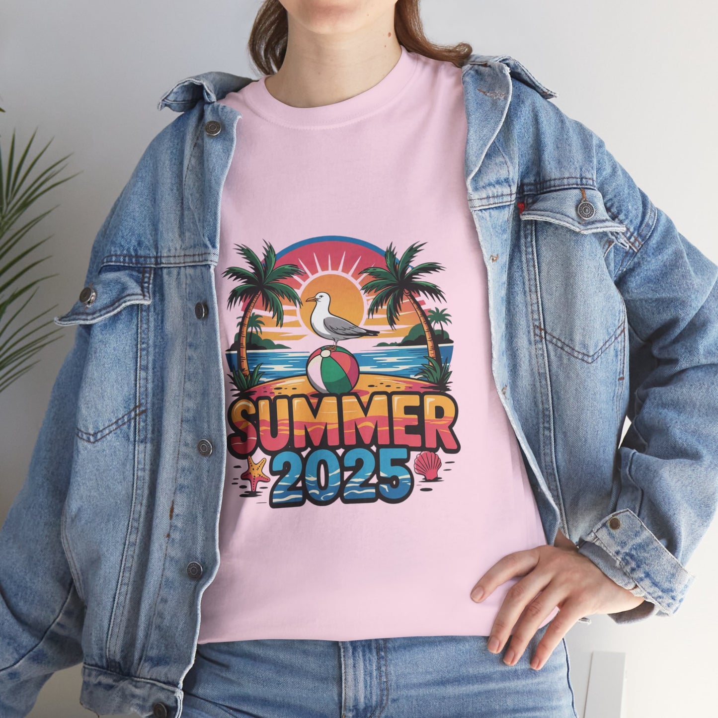 Summer 2025 Unisex Heavy Cotton Tee - Beach Vibes Graphic T-Shirt