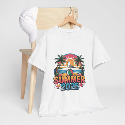 Summer 2025 Unisex Heavy Cotton Tee - Beach Vibes Graphic T-Shirt