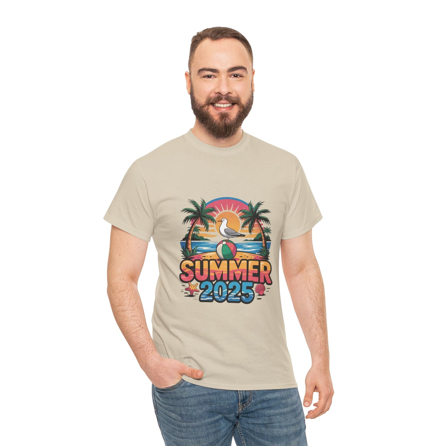 Summer 2025 Unisex Heavy Cotton Tee - Beach Vibes Graphic T-Shirt