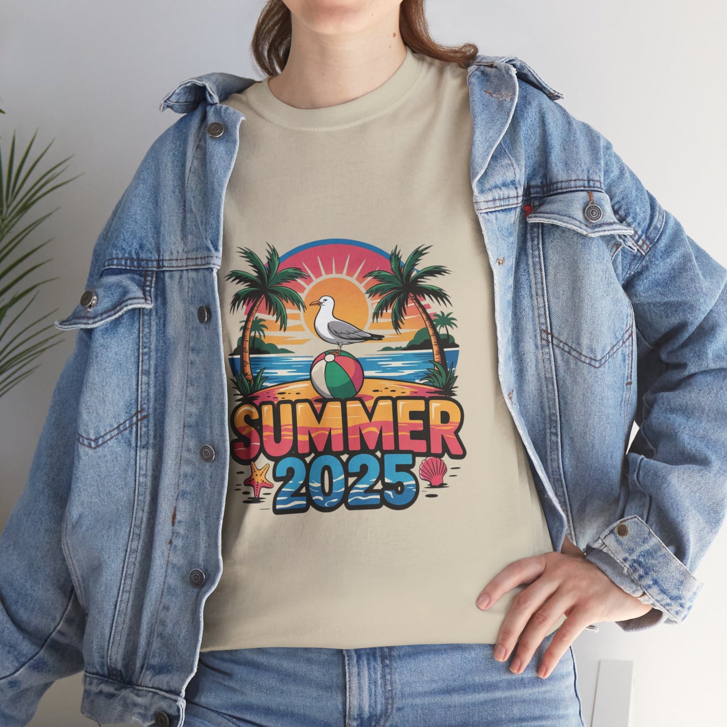 Summer 2025 Unisex Heavy Cotton Tee - Beach Vibes Graphic T-Shirt