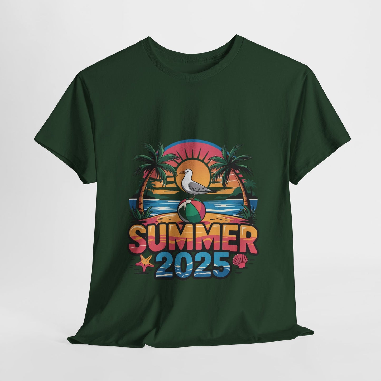 Summer 2025 Unisex Heavy Cotton Tee - Beach Vibes Graphic T-Shirt