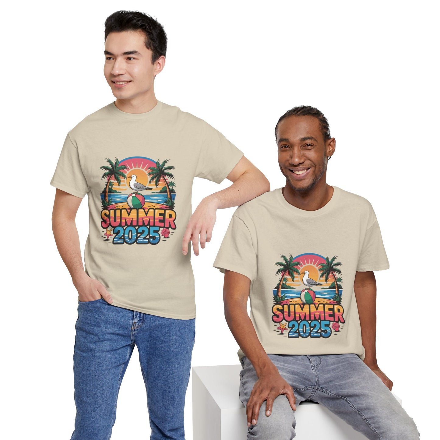 Summer 2025 Unisex Heavy Cotton Tee - Beach Vibes Graphic T-Shirt