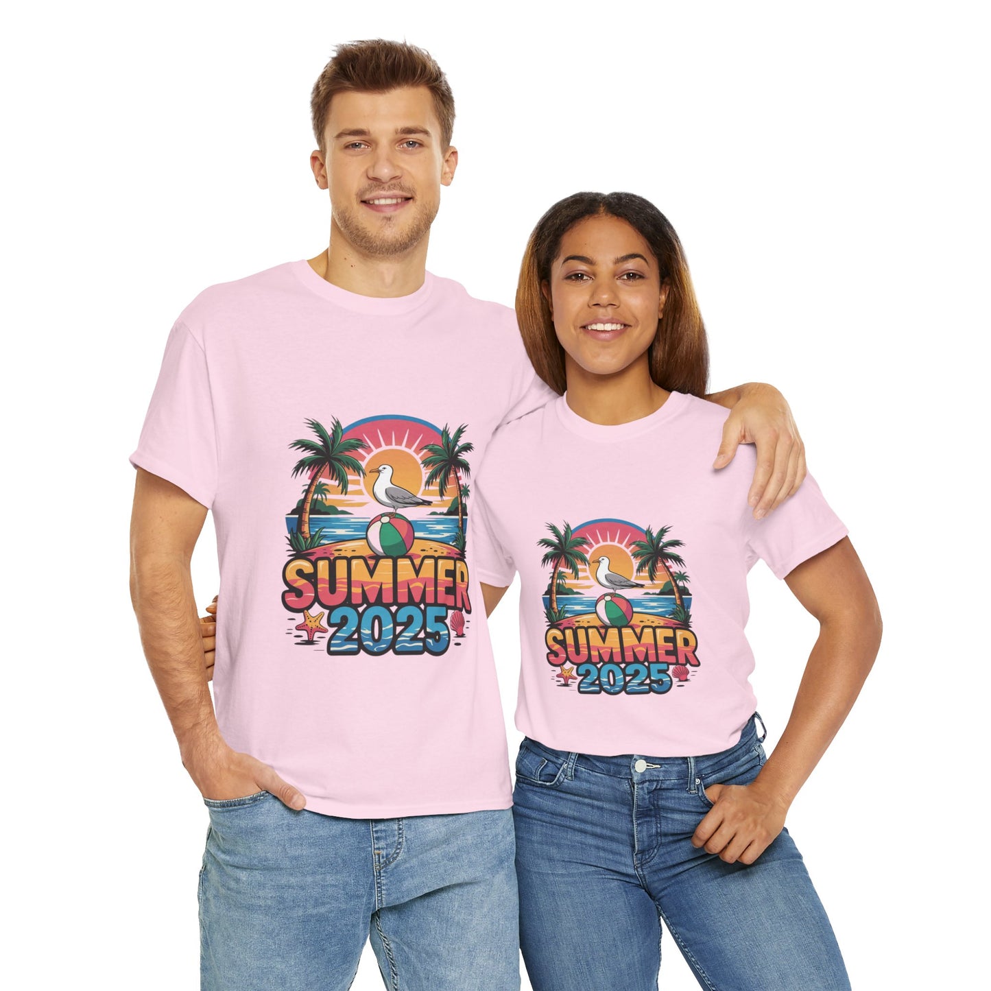 Summer 2025 Unisex Heavy Cotton Tee - Beach Vibes Graphic T-Shirt