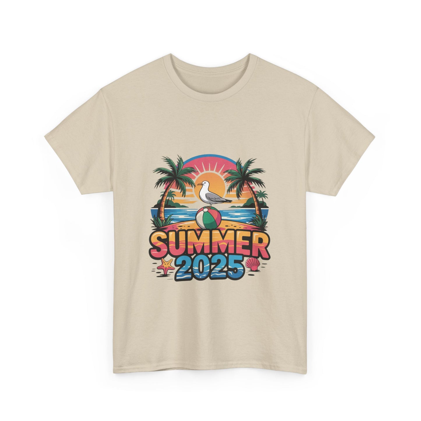 Summer 2025 Unisex Heavy Cotton Tee - Beach Vibes Graphic T-Shirt