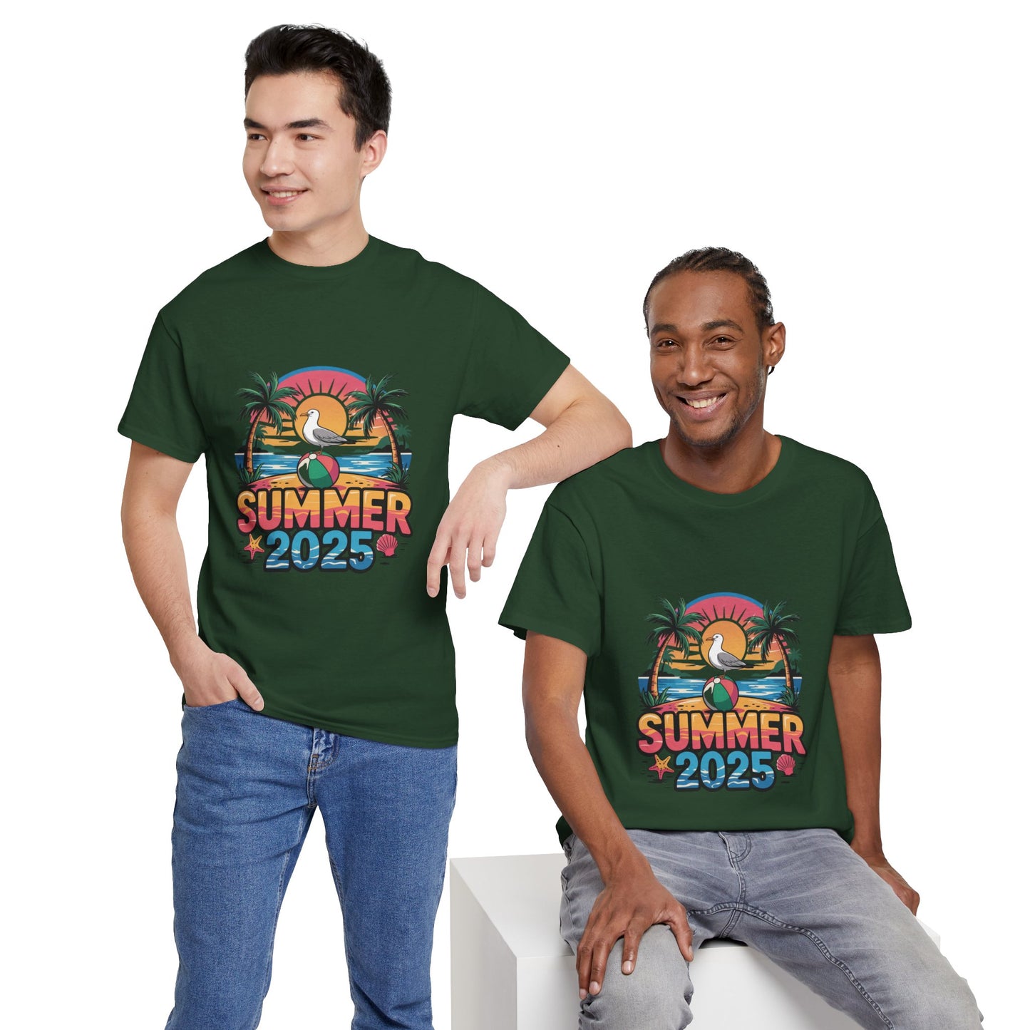 Summer 2025 Unisex Heavy Cotton Tee - Beach Vibes Graphic T-Shirt