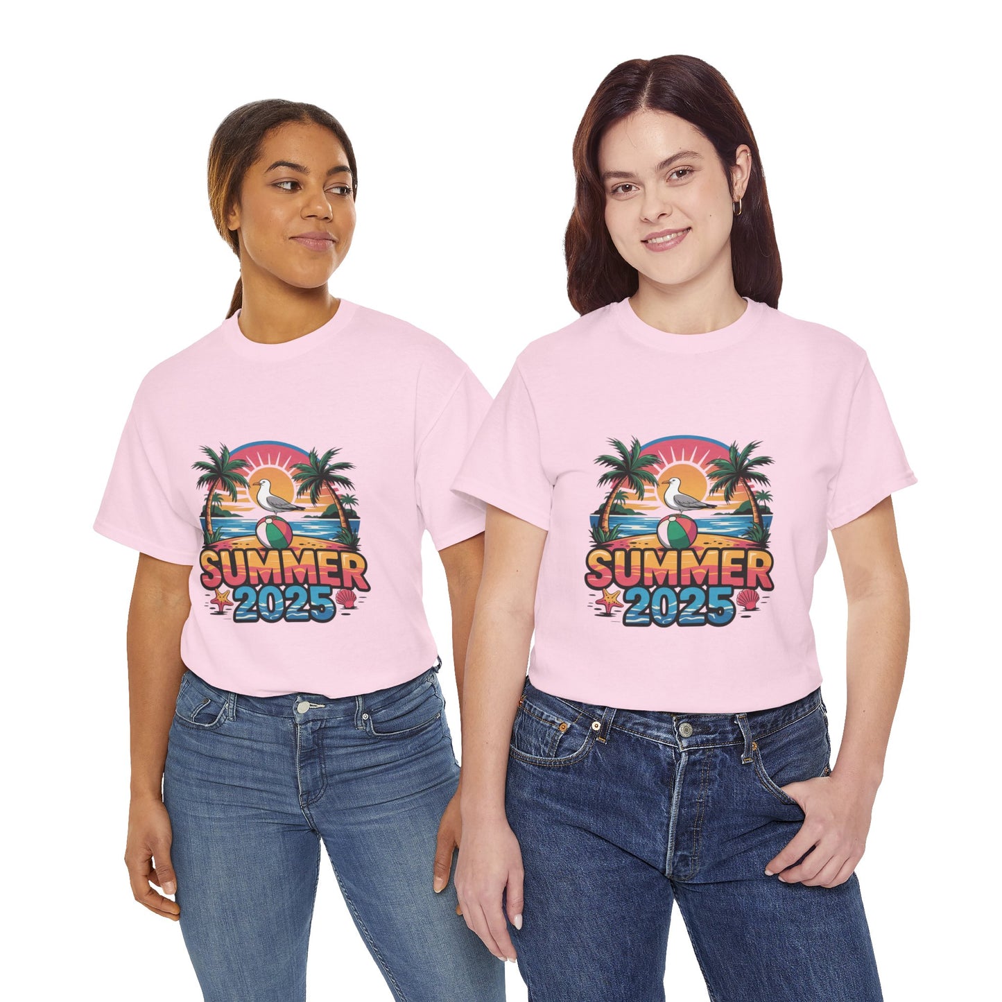Summer 2025 Unisex Heavy Cotton Tee - Beach Vibes Graphic T-Shirt
