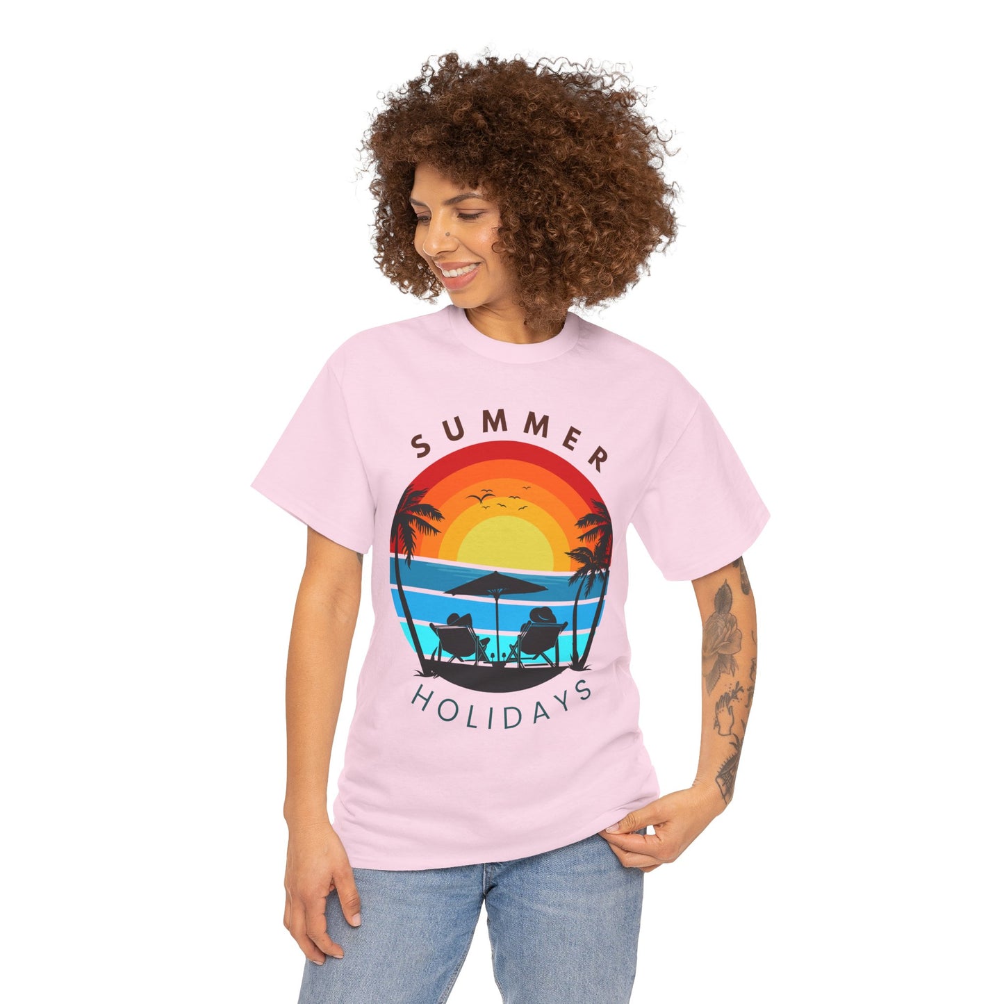 Summer Holidays Unisex Heavy Cotton Tee - Relaxing Beach Vibes Shirt