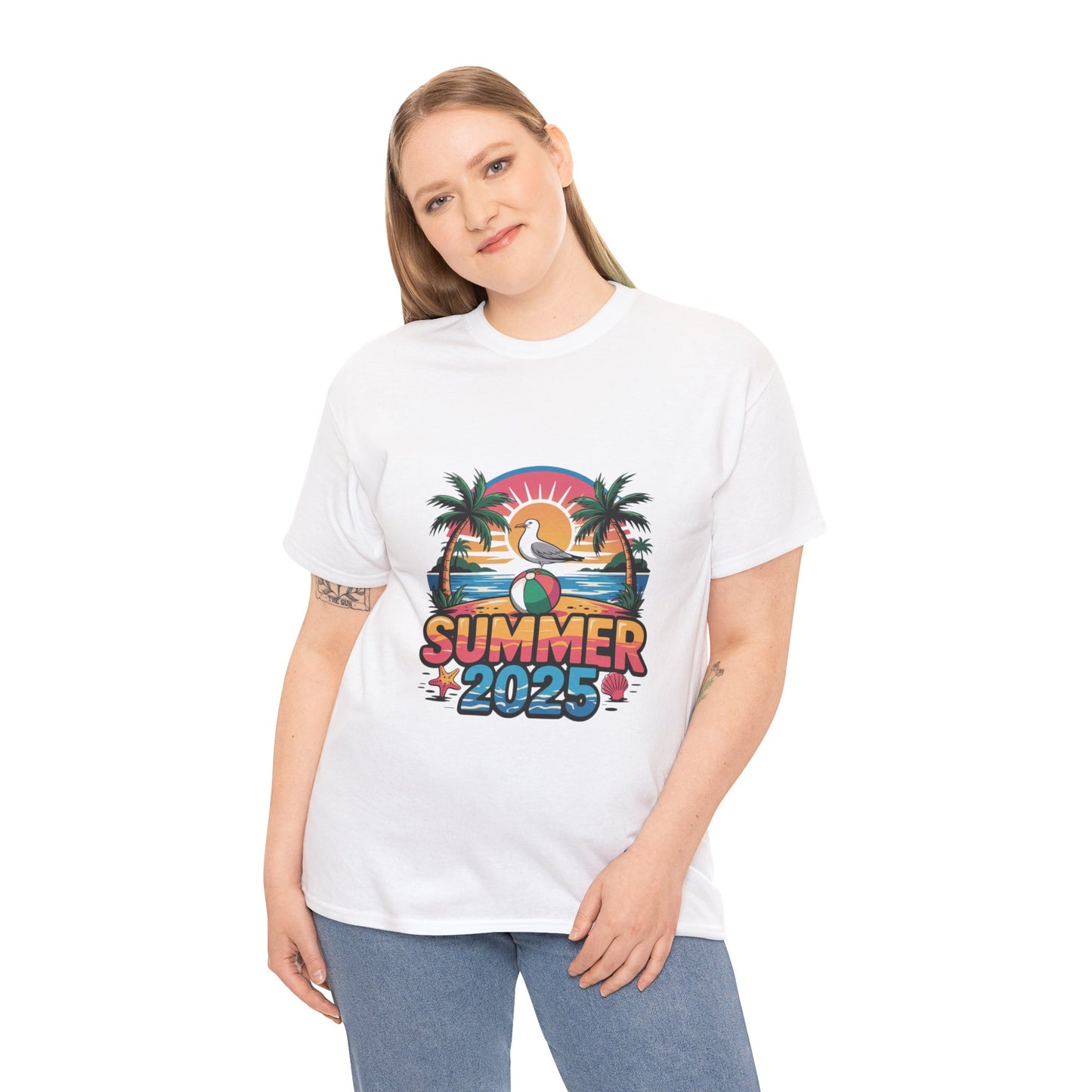 Summer 2025 Unisex Heavy Cotton Tee - Beach Vibes Graphic T-Shirt