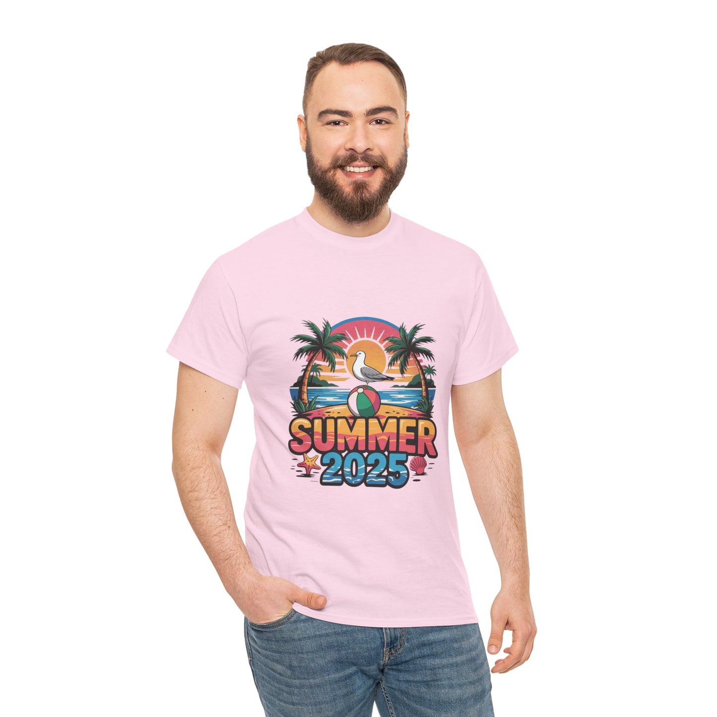 Summer 2025 Unisex Heavy Cotton Tee - Beach Vibes Graphic T-Shirt