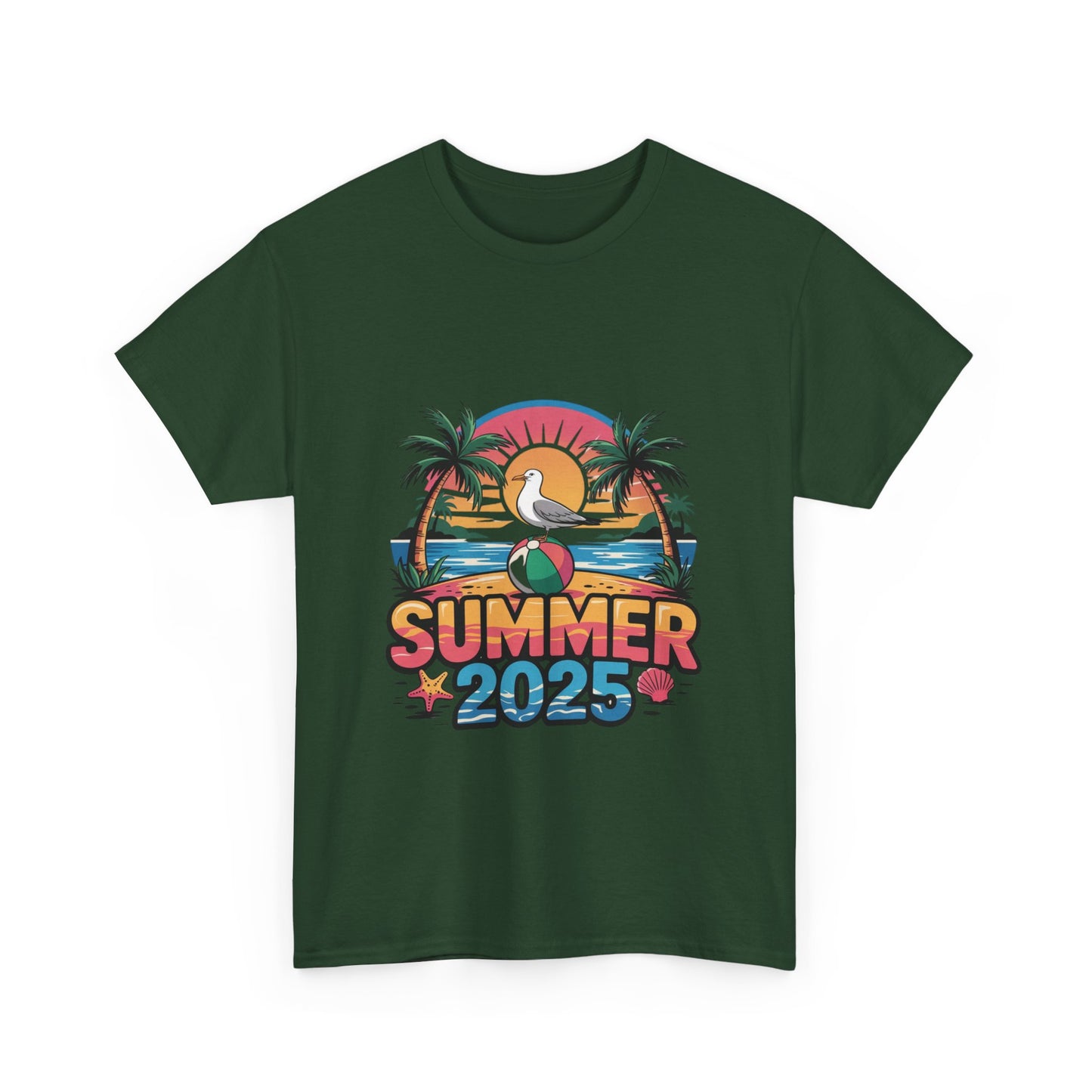Summer 2025 Unisex Heavy Cotton Tee - Beach Vibes Graphic T-Shirt