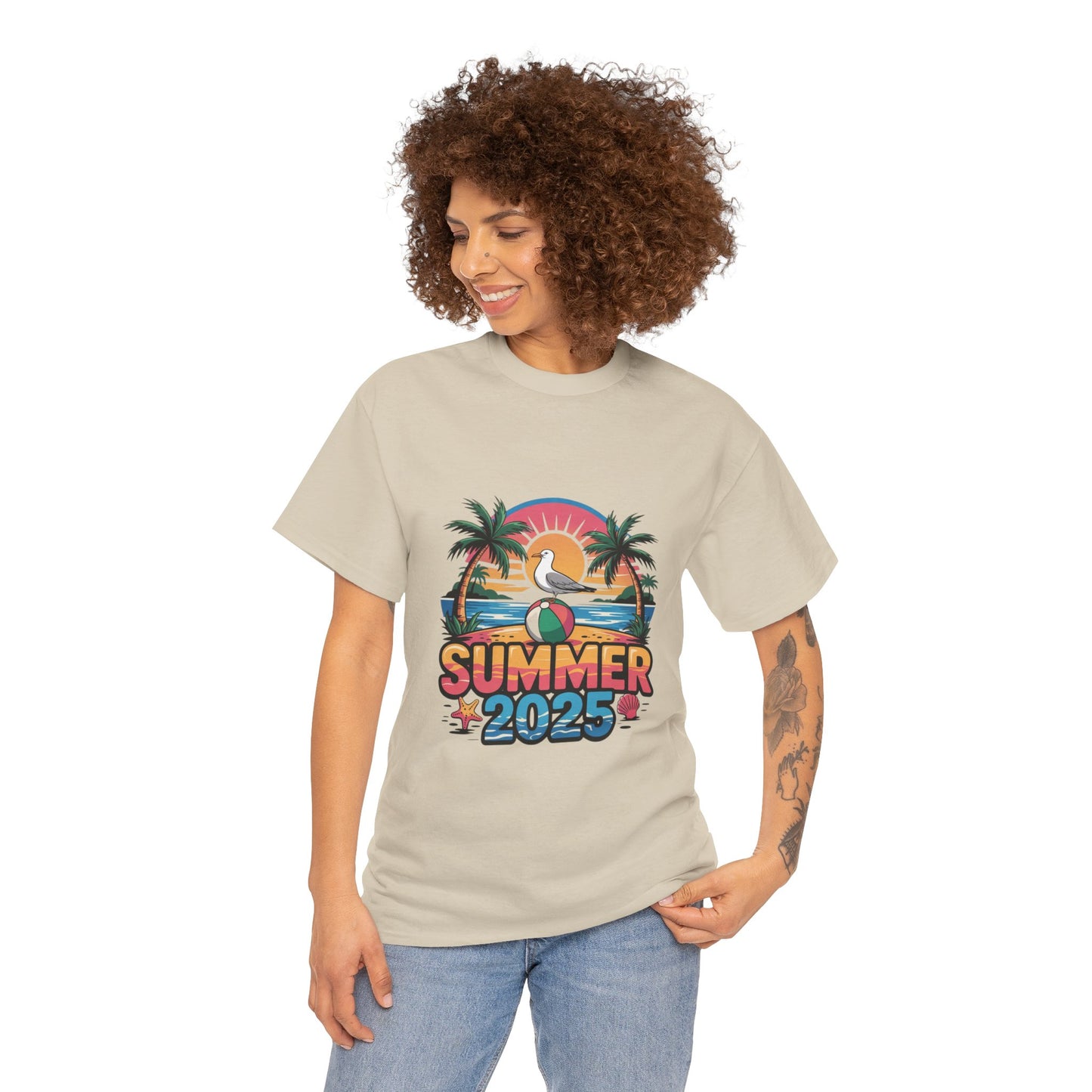 Summer 2025 Unisex Heavy Cotton Tee - Beach Vibes Graphic T-Shirt