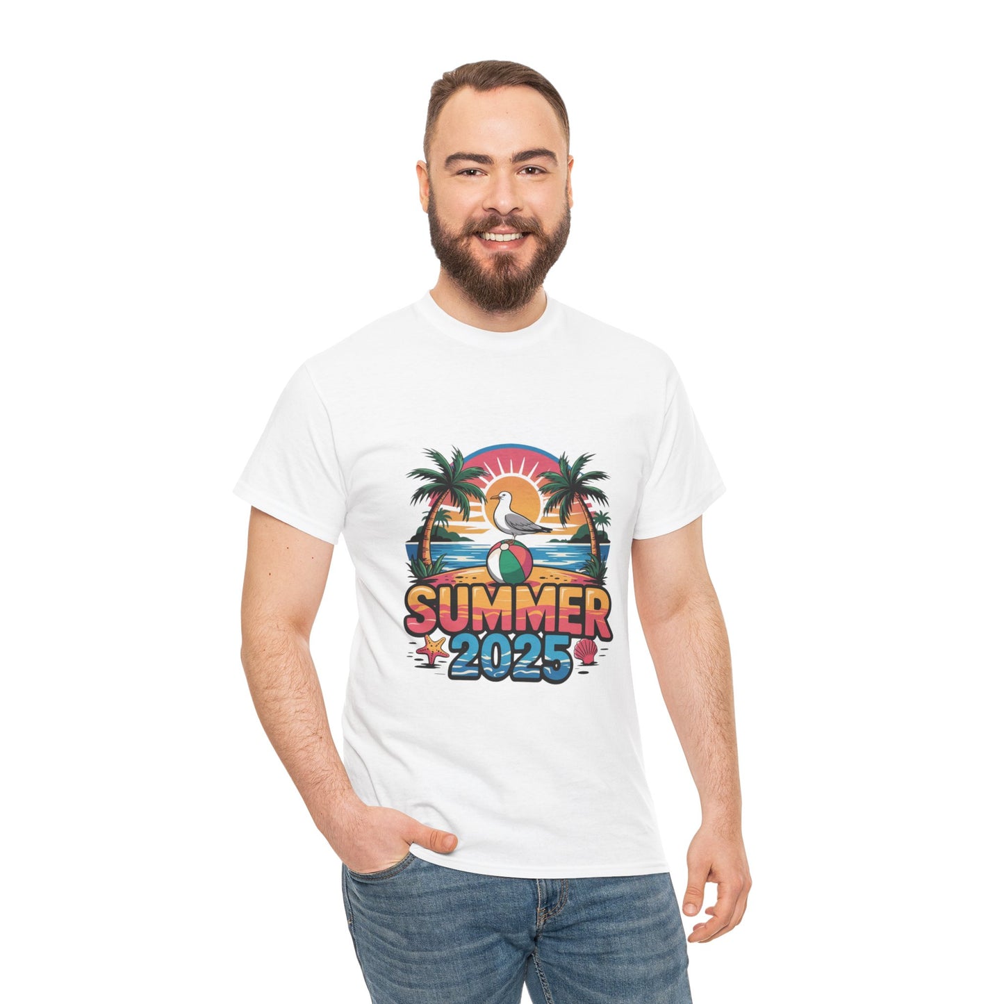 Summer 2025 Unisex Heavy Cotton Tee - Beach Vibes Graphic T-Shirt