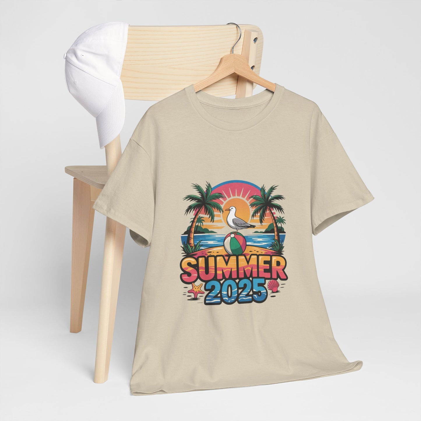 Summer 2025 Unisex Heavy Cotton Tee - Beach Vibes Graphic T-Shirt
