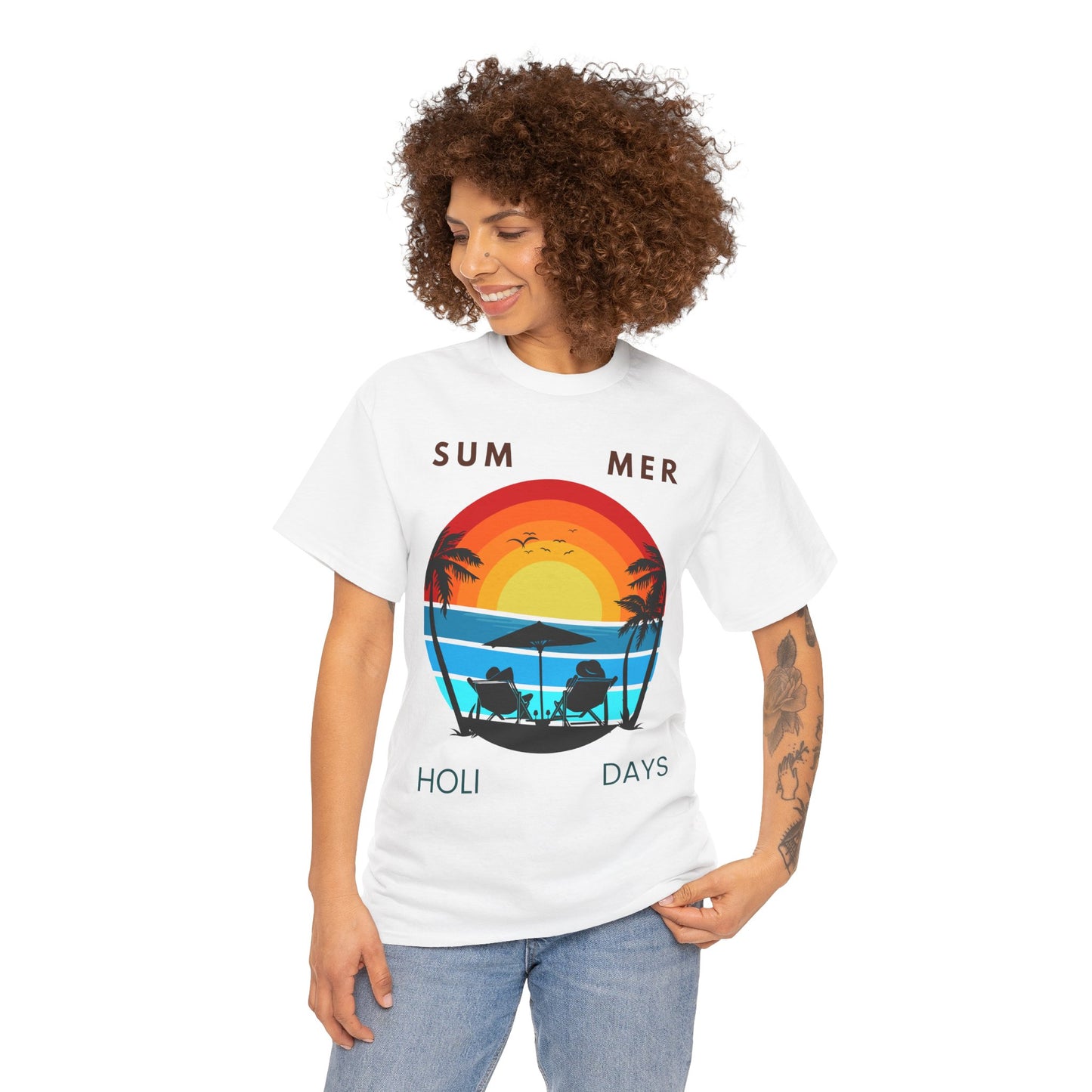Summer Holidays Unisex Heavy Cotton Tee - Beach Vibes Graphic Shirt