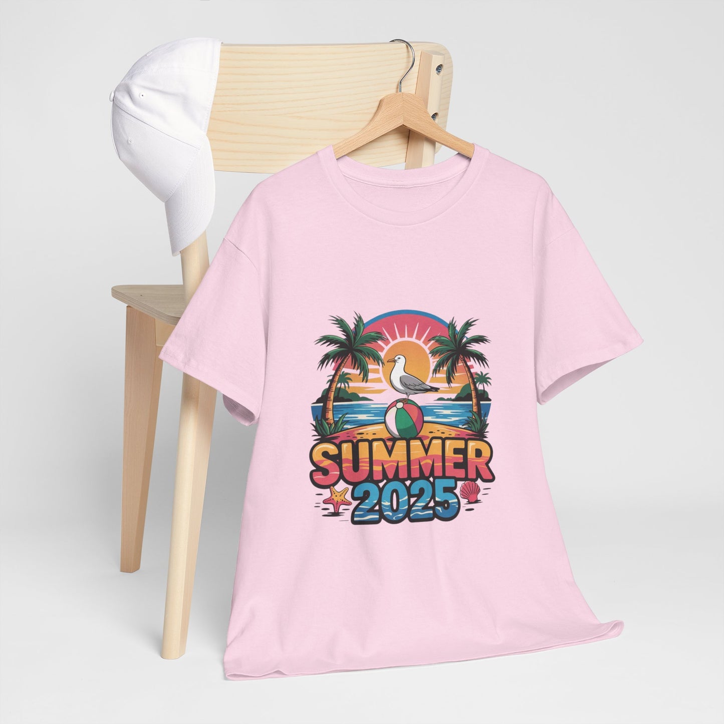 Summer 2025 Unisex Heavy Cotton Tee - Beach Vibes Graphic T-Shirt