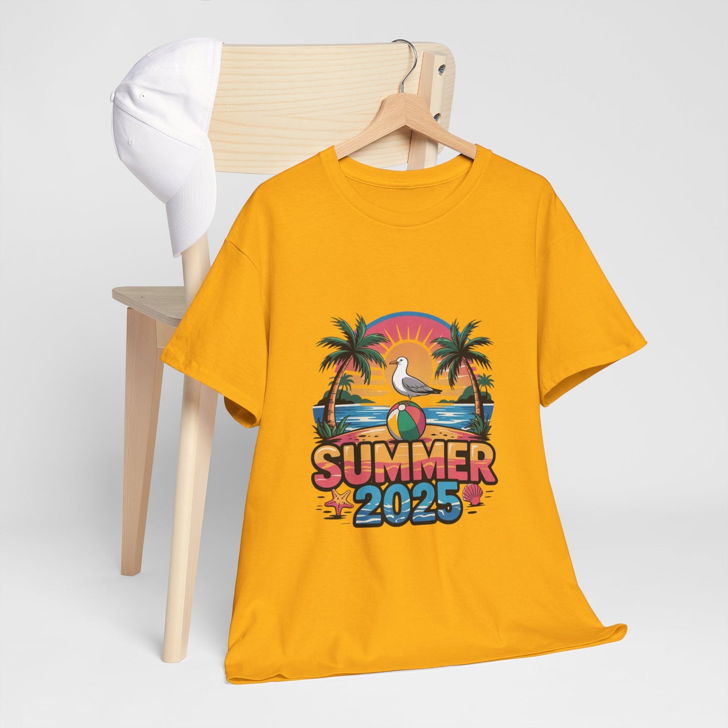 Summer 2025 Unisex Heavy Cotton Tee - Beach Vibes Graphic T-Shirt
