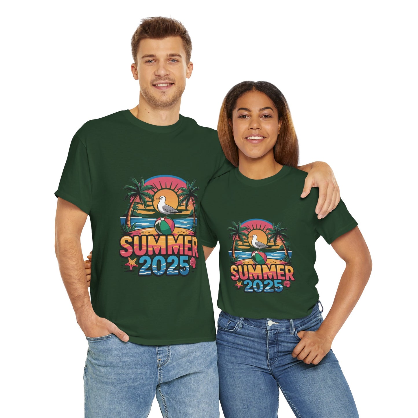 Summer 2025 Unisex Heavy Cotton Tee - Beach Vibes Graphic T-Shirt