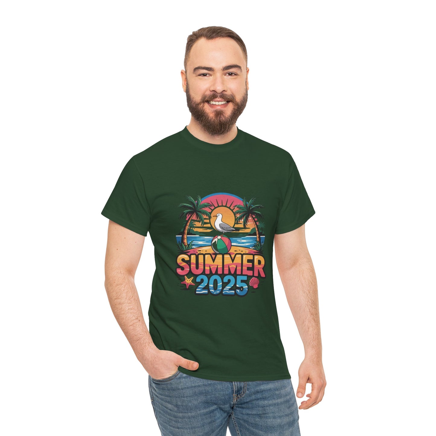 Summer 2025 Unisex Heavy Cotton Tee - Beach Vibes Graphic T-Shirt