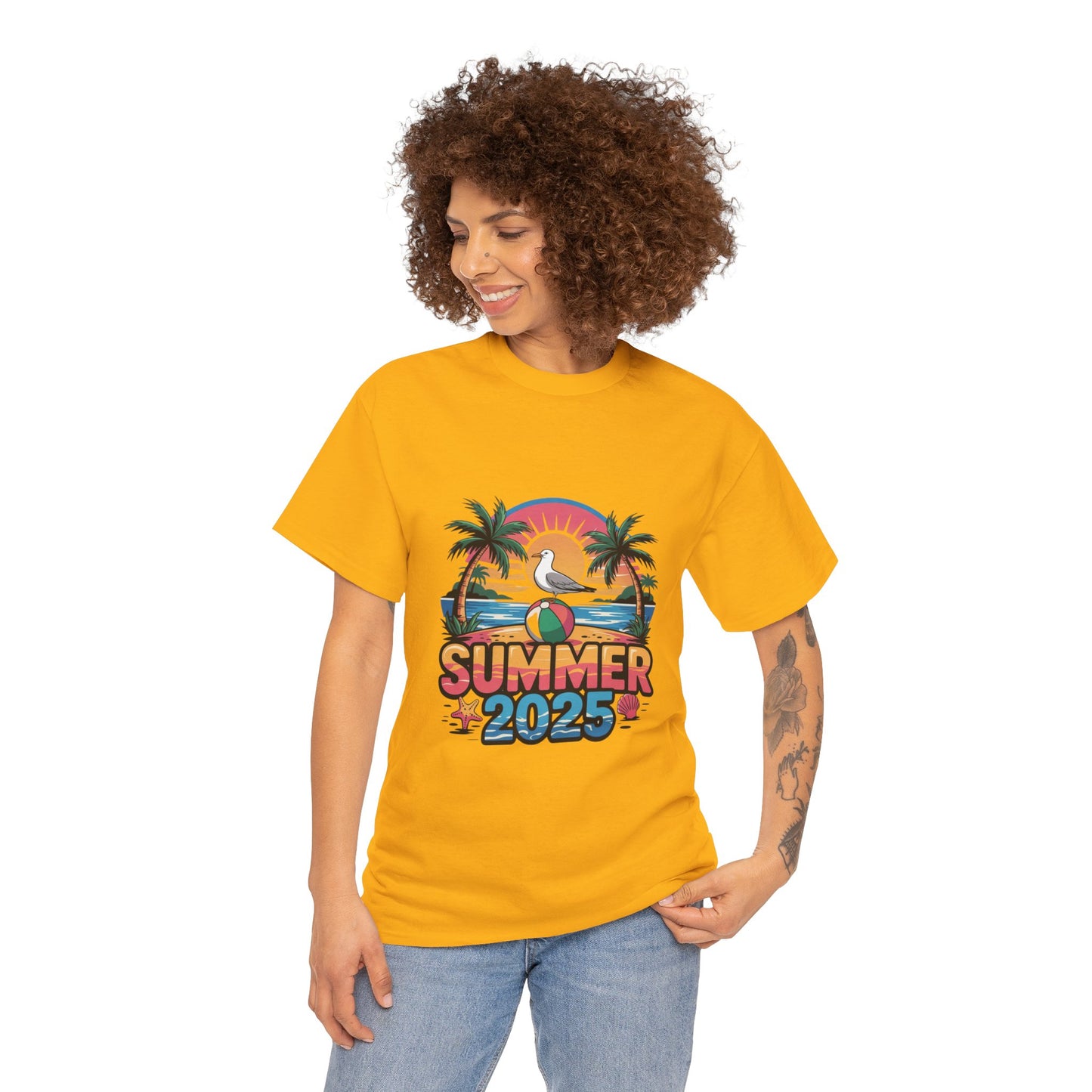Summer 2025 Unisex Heavy Cotton Tee - Beach Vibes Graphic T-Shirt