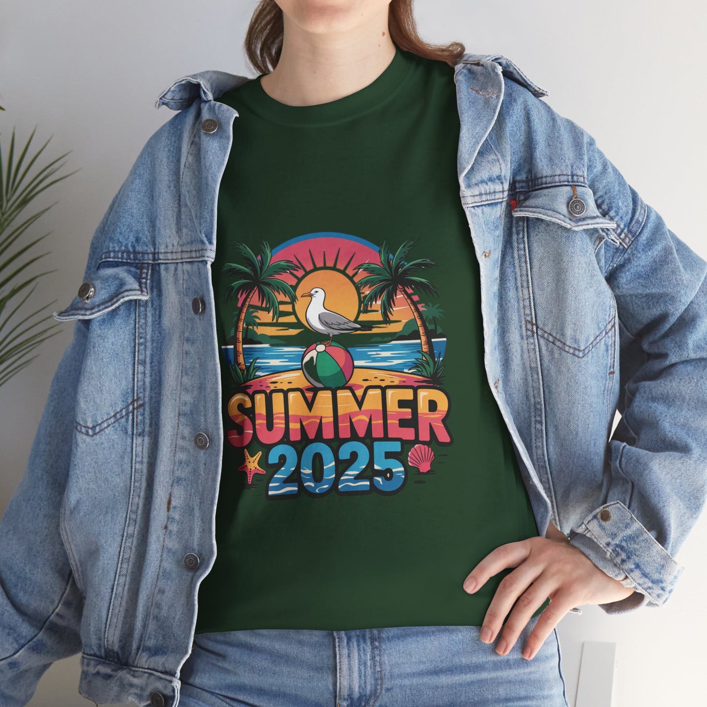 Summer 2025 Unisex Heavy Cotton Tee - Beach Vibes Graphic T-Shirt