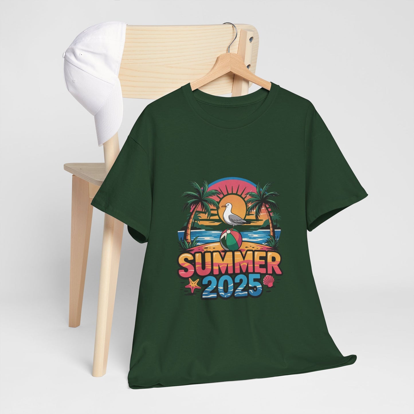 Summer 2025 Unisex Heavy Cotton Tee - Beach Vibes Graphic T-Shirt