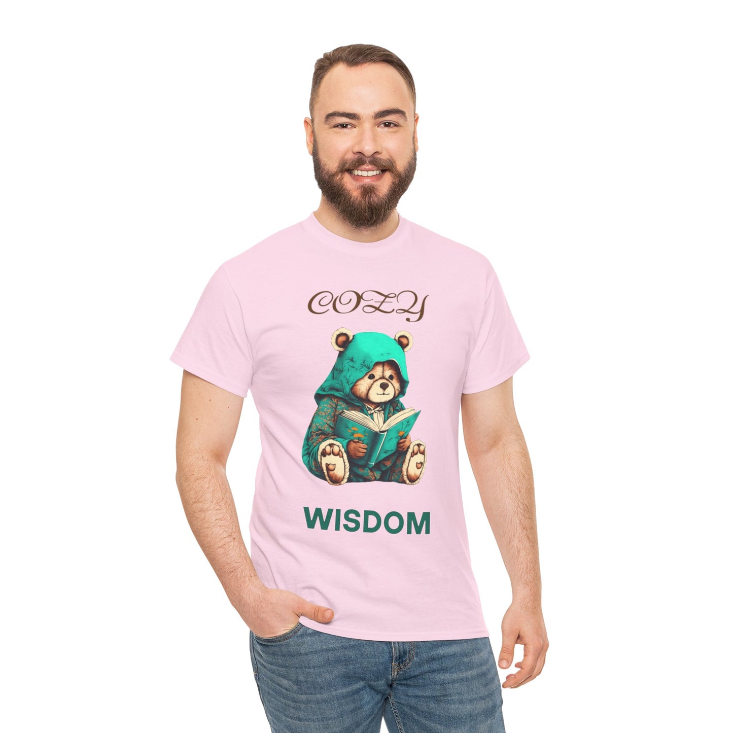Cozy Wisdom Bear Tee | Unisex Heavy Cotton, Cute Animal Shirt, Perfect Gift for Book Lovers, Relaxed Vibe, Casual Style