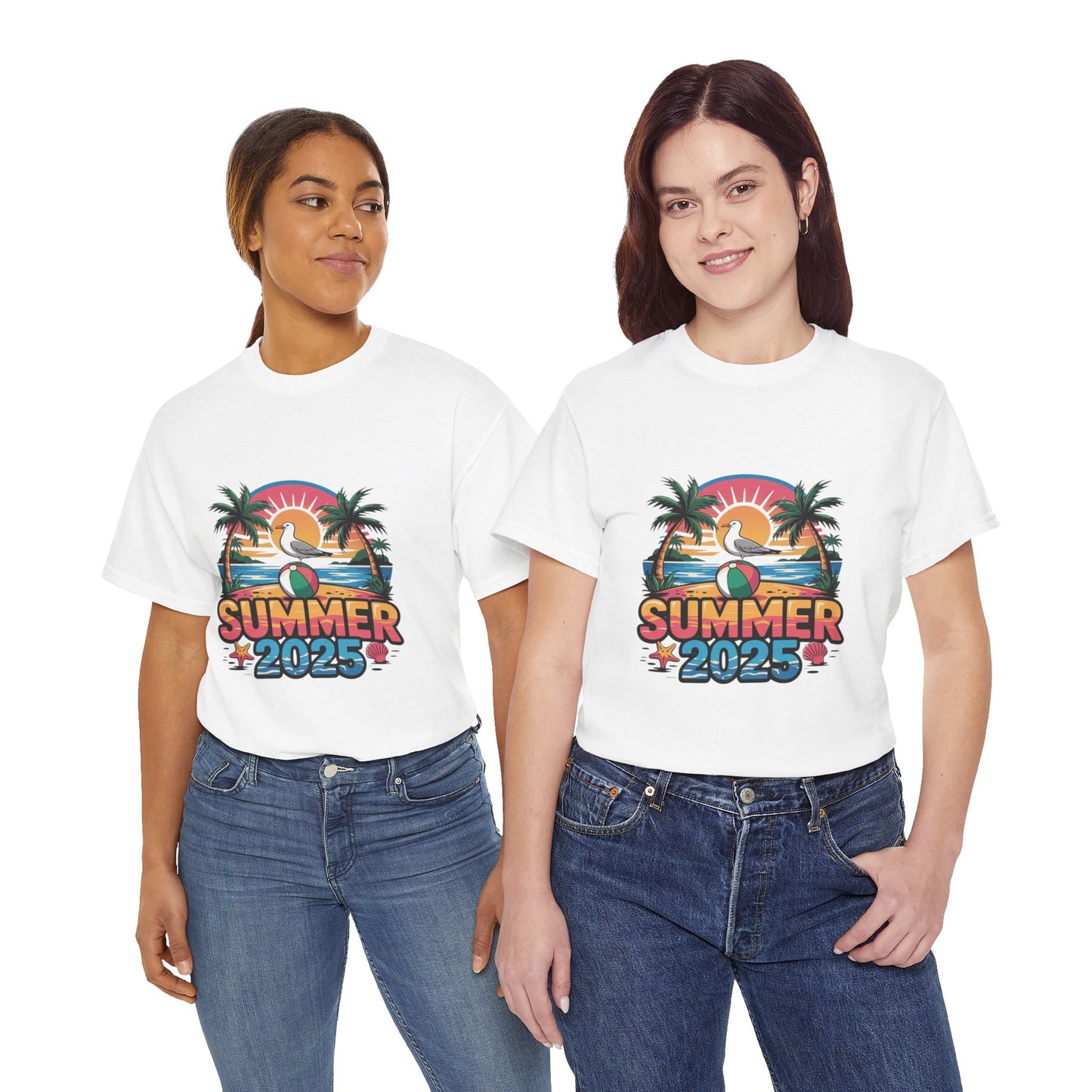 Summer 2025 Unisex Heavy Cotton Tee - Beach Vibes Graphic T-Shirt