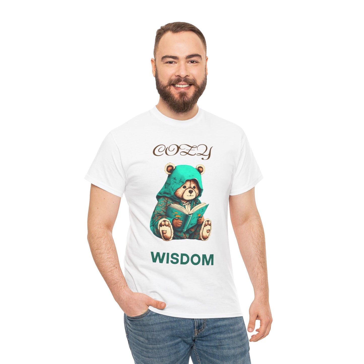 Cozy Wisdom Bear Tee | Unisex Heavy Cotton, Cute Animal Shirt, Perfect Gift for Book Lovers, Relaxed Vibe, Casual Style