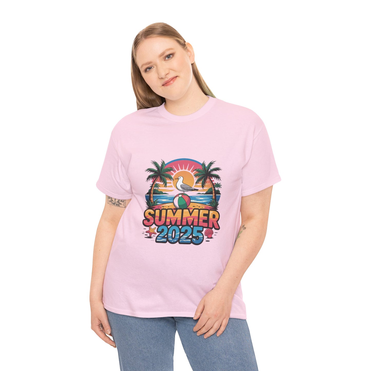 Summer 2025 Unisex Heavy Cotton Tee - Beach Vibes Graphic T-Shirt