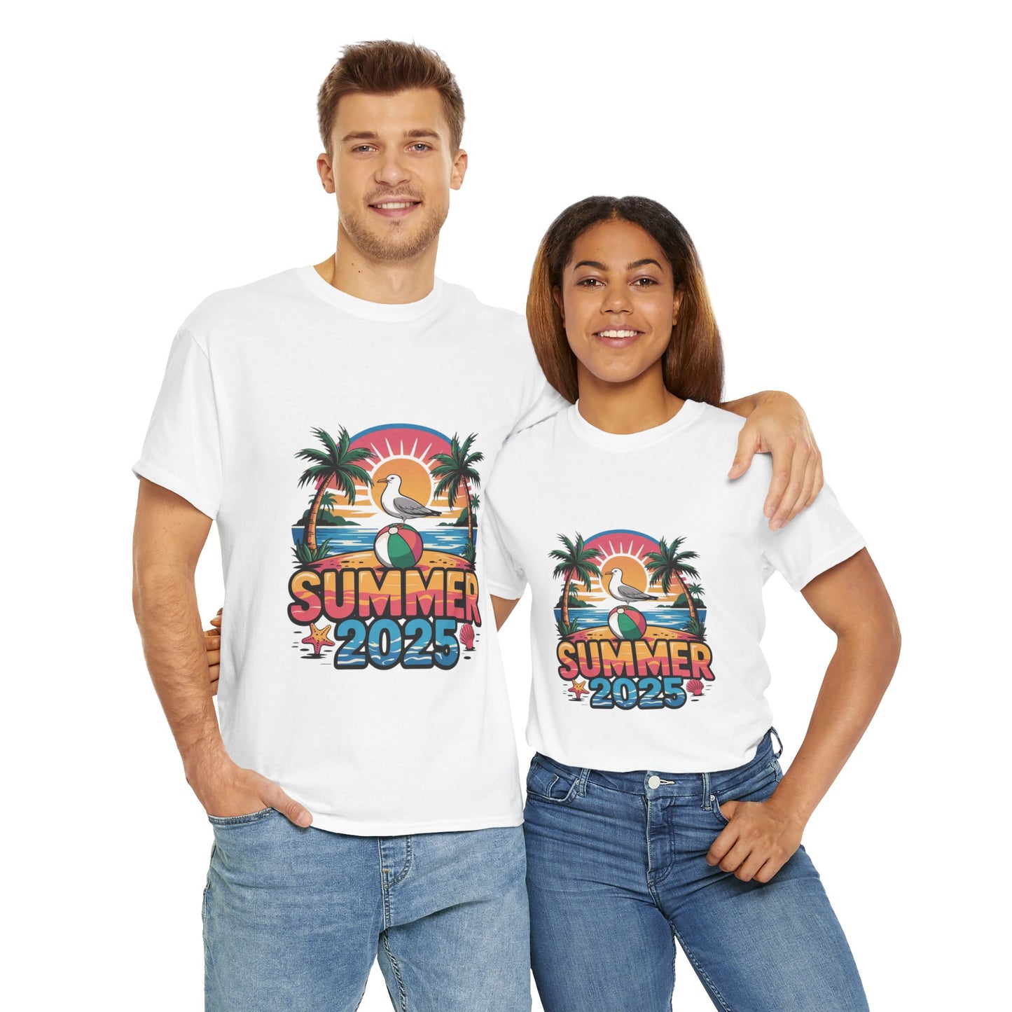 Summer 2025 Unisex Heavy Cotton Tee - Beach Vibes Graphic T-Shirt