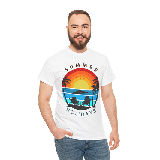 Summer Holidays Unisex Heavy Cotton Tee - Relaxing Beach Vibes Shirt