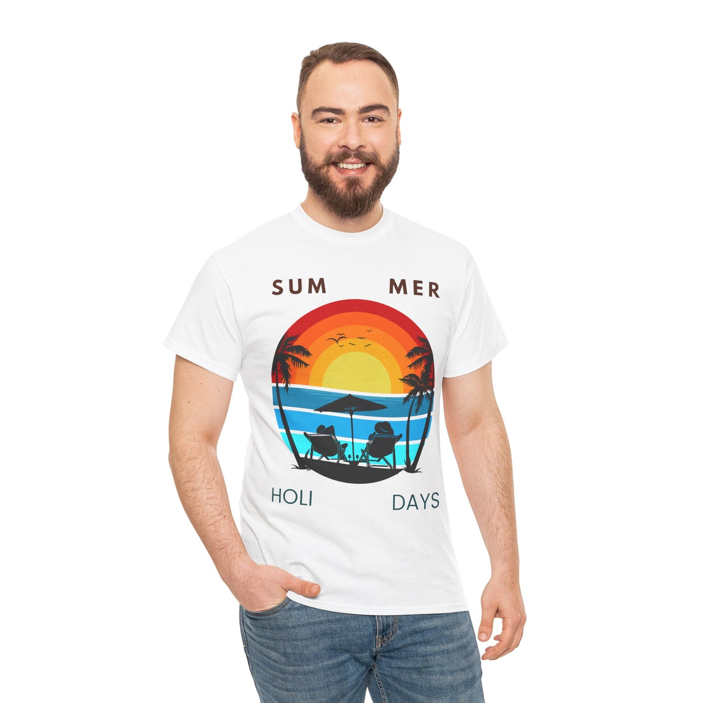 Summer Holidays Unisex Heavy Cotton Tee - Beach Vibes Graphic Shirt