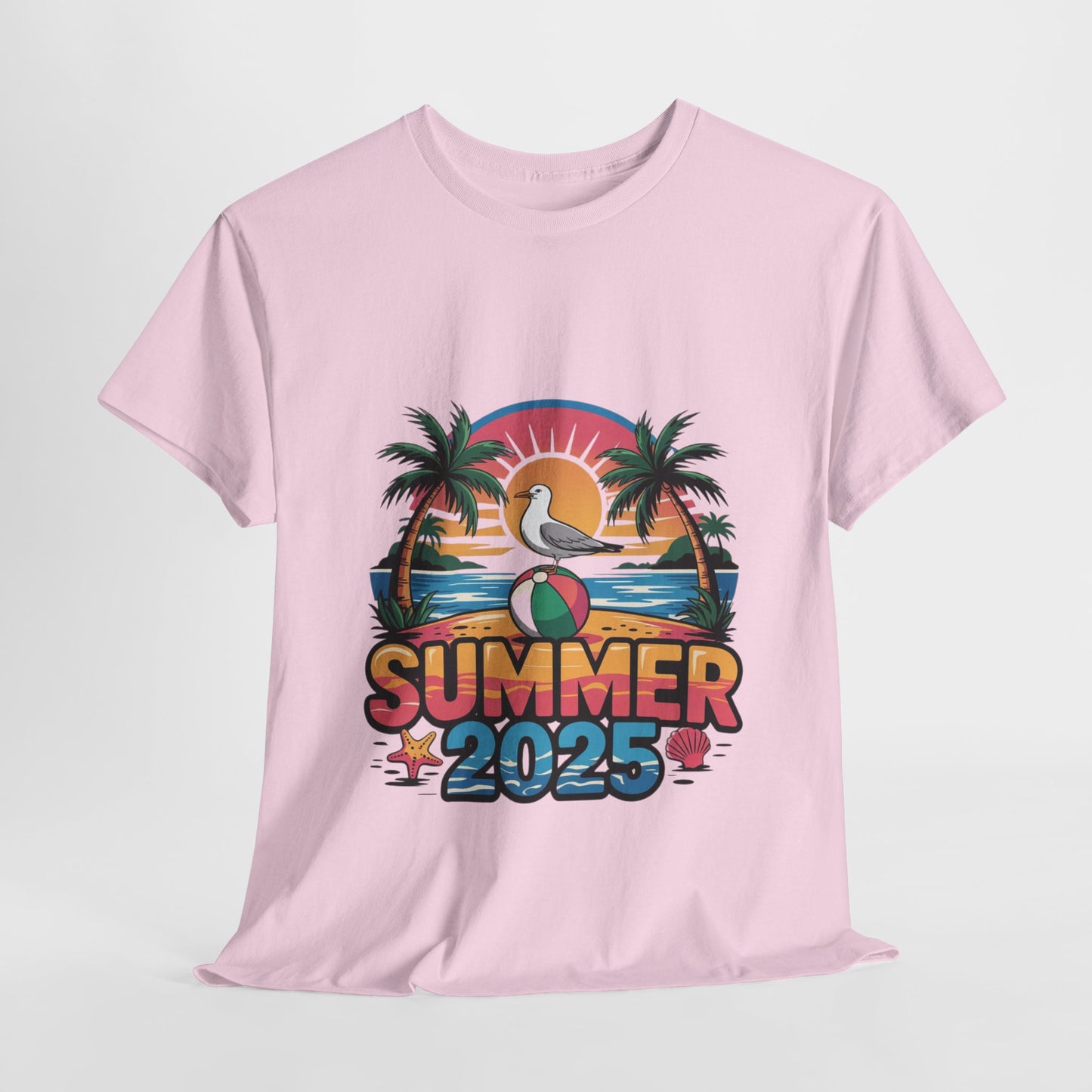 Summer 2025 Unisex Heavy Cotton Tee - Beach Vibes Graphic T-Shirt