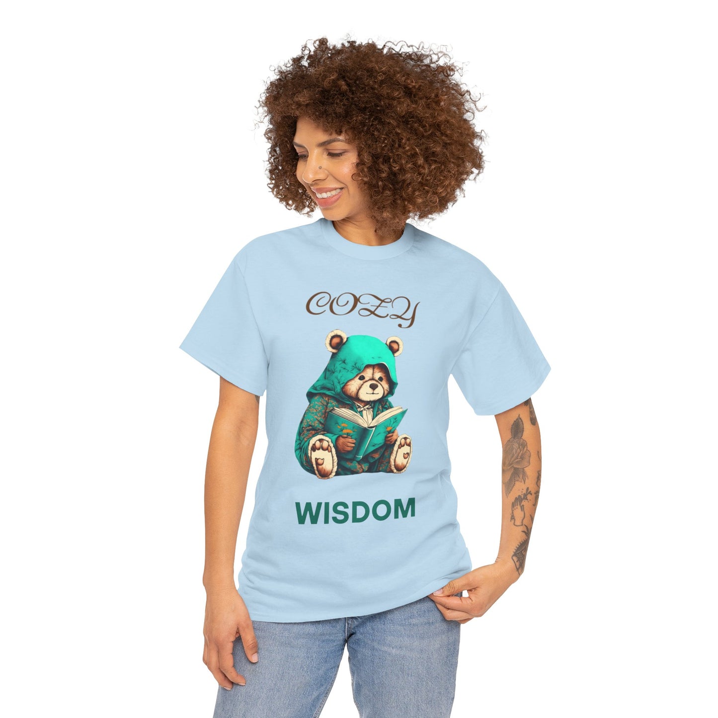 Cozy Wisdom Bear Tee | Unisex Heavy Cotton, Cute Animal Shirt, Perfect Gift for Book Lovers, Relaxed Vibe, Casual Style