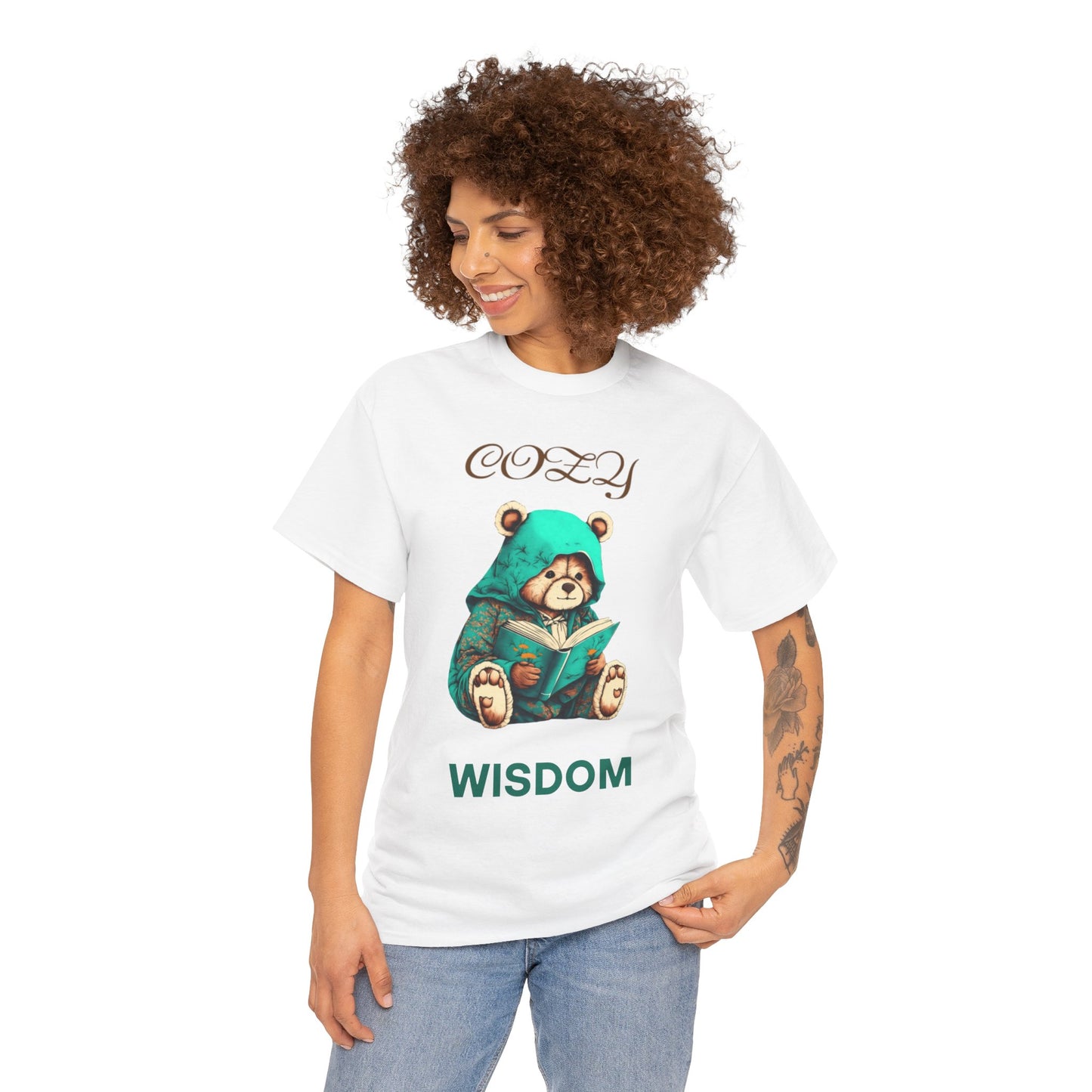Cozy Wisdom Bear Tee | Unisex Heavy Cotton, Cute Animal Shirt, Perfect Gift for Book Lovers, Relaxed Vibe, Casual Style